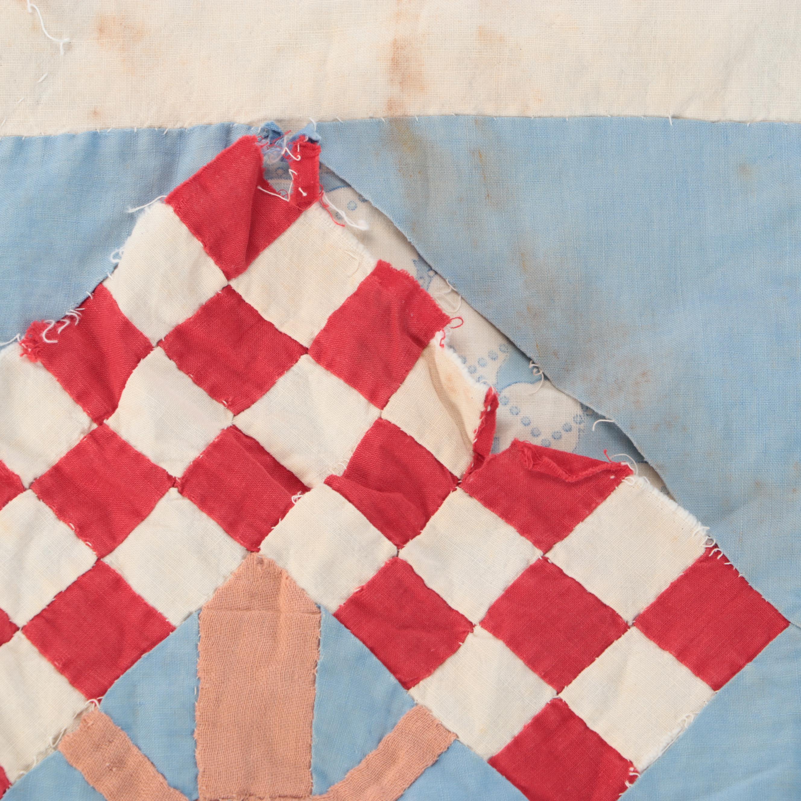 Hand-Crafted Bicentennial Theme Block Quilt