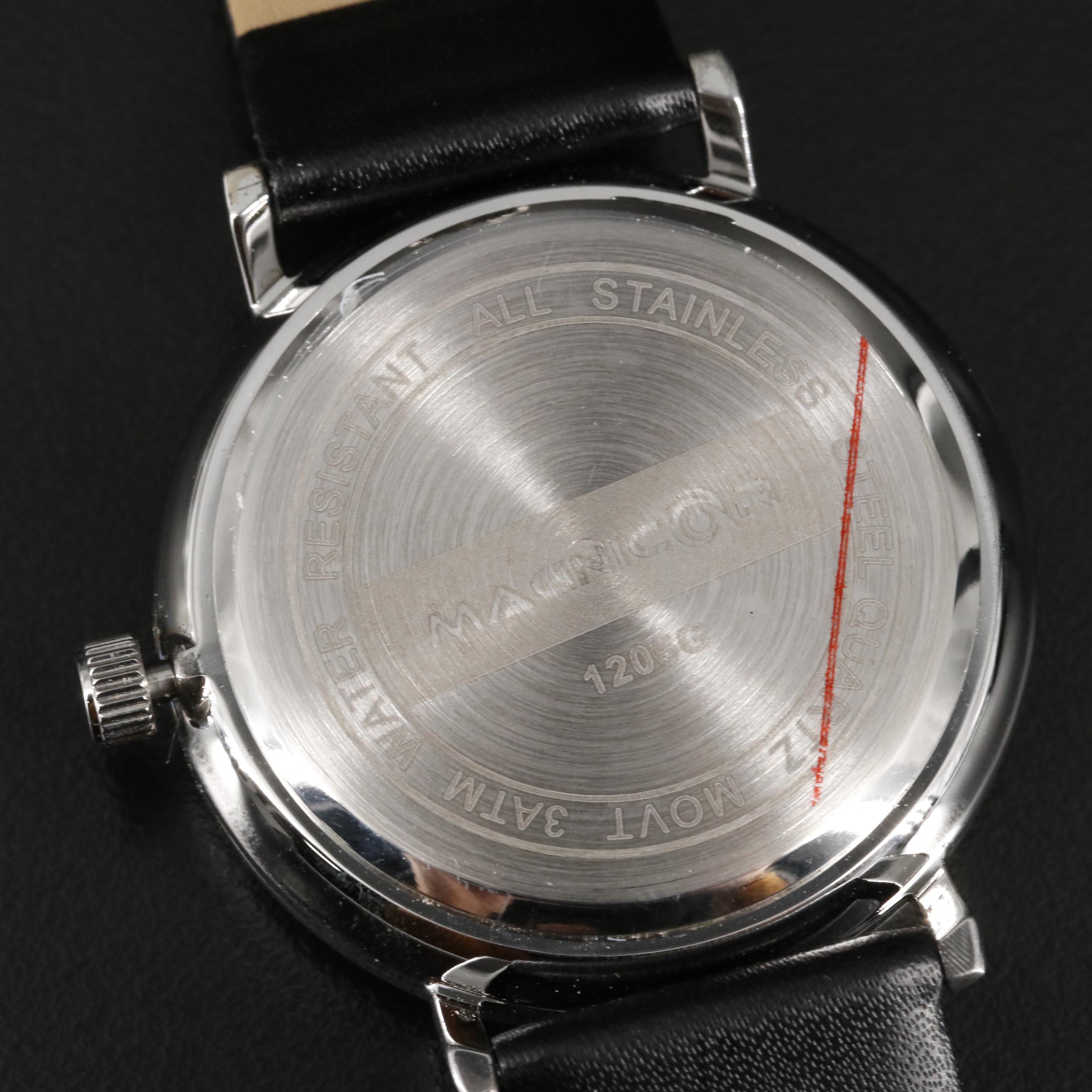 Magnicor Classic Analog Watch with Black Leather Strap