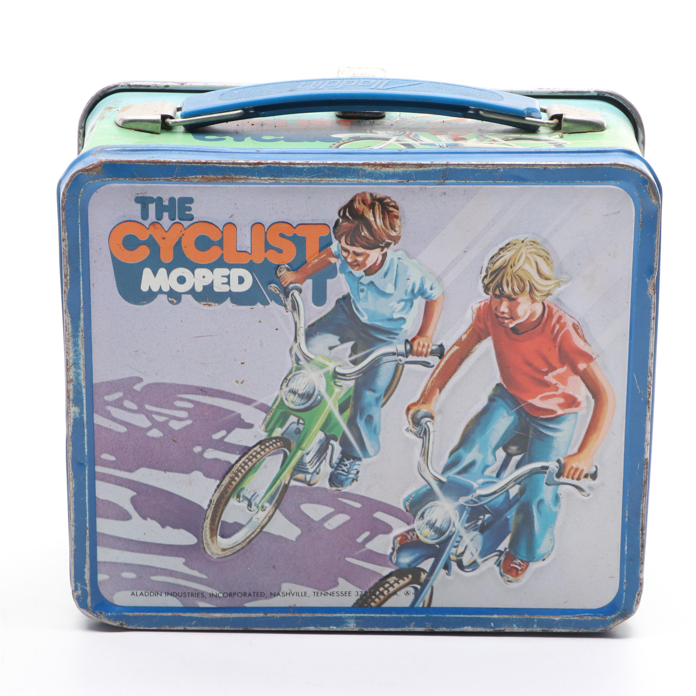 Aladdin Industries "The Cyclist Moped" and "Evel Knievel" Lunchboxes
