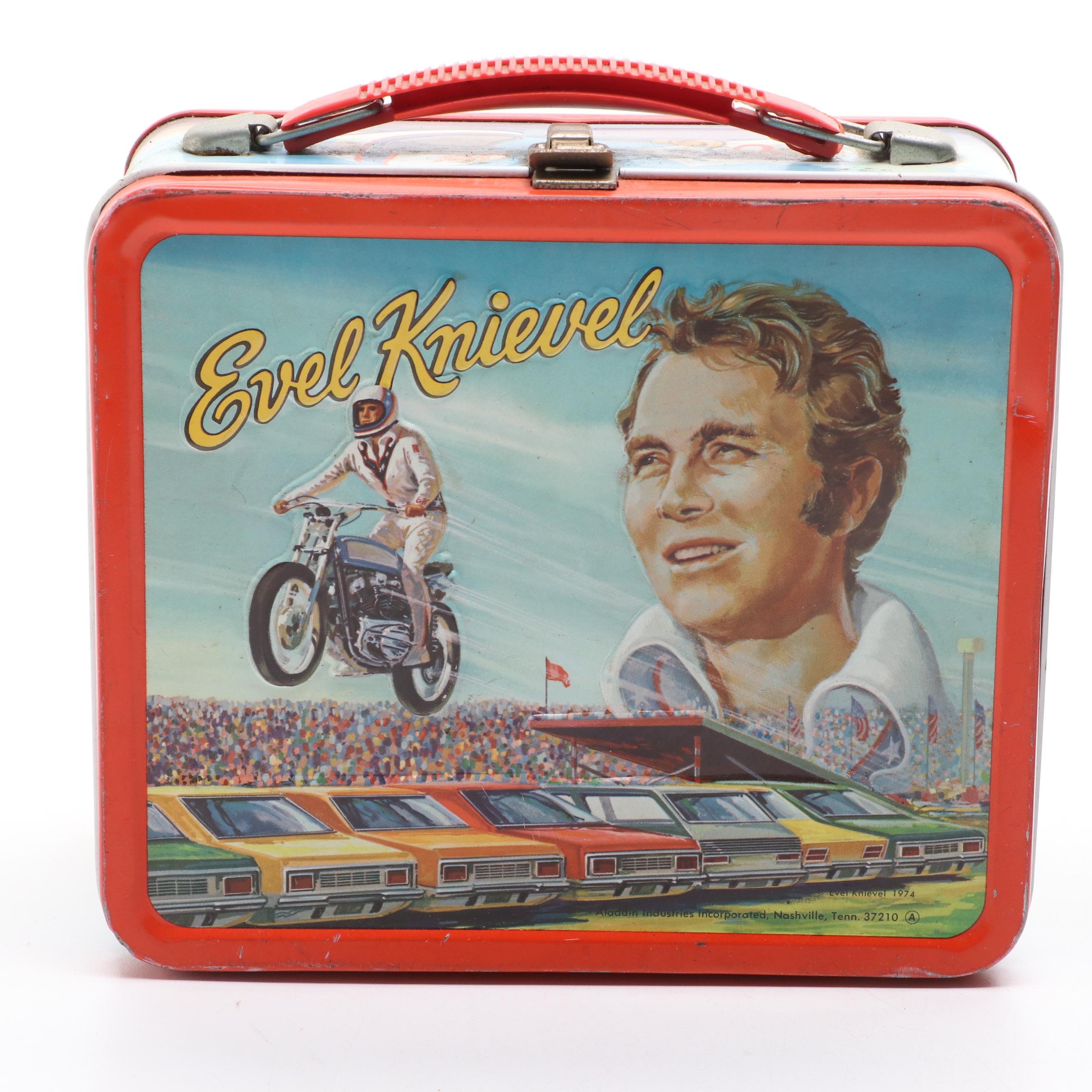 Aladdin Industries "The Cyclist Moped" and "Evel Knievel" Lunchboxes