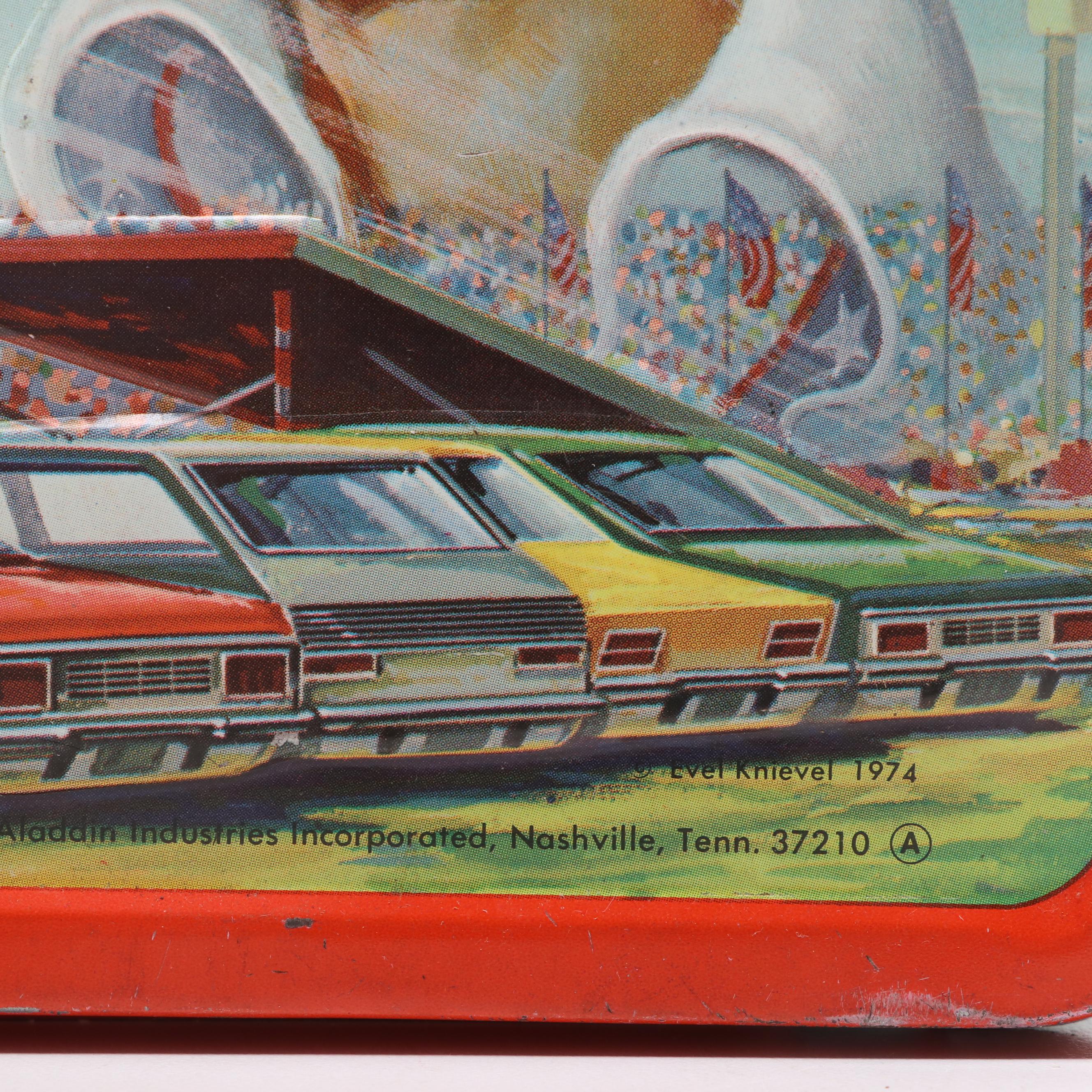 Aladdin Industries "The Cyclist Moped" and "Evel Knievel" Lunchboxes