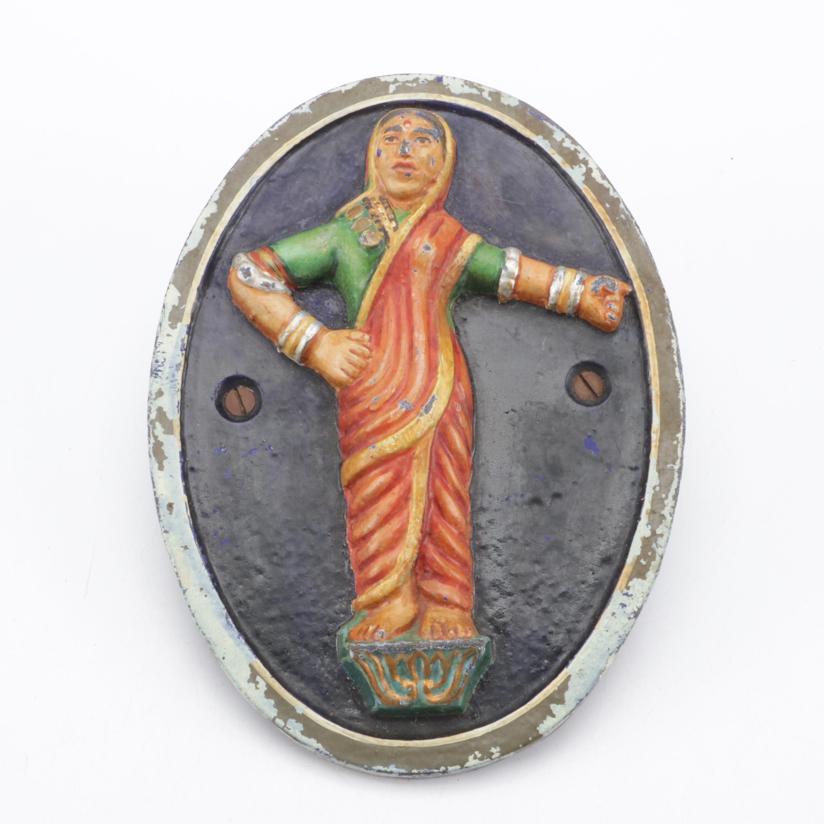 Hand-Painted Embossed Cast Metal Figural Plaques