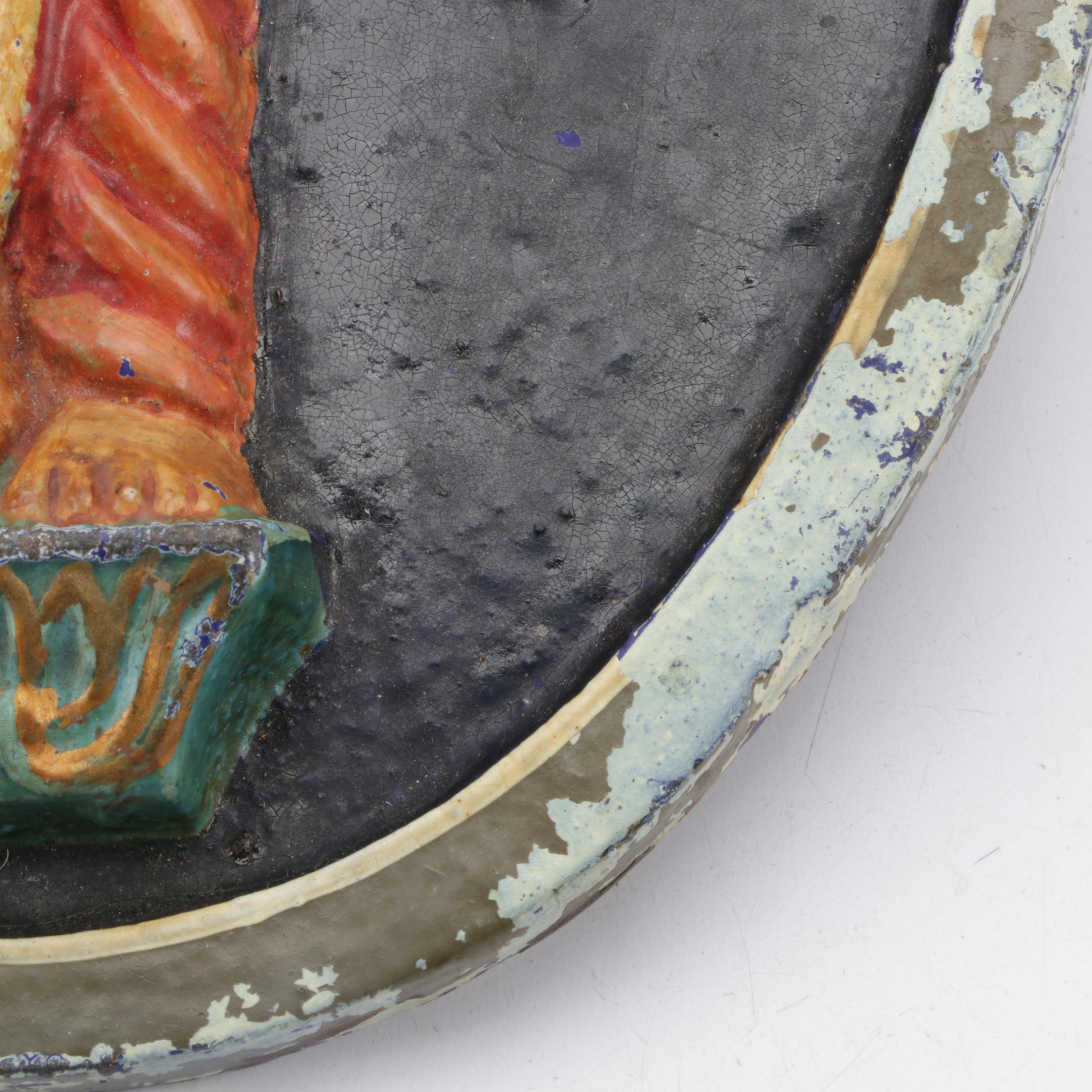 Hand-Painted Embossed Cast Metal Figural Plaques