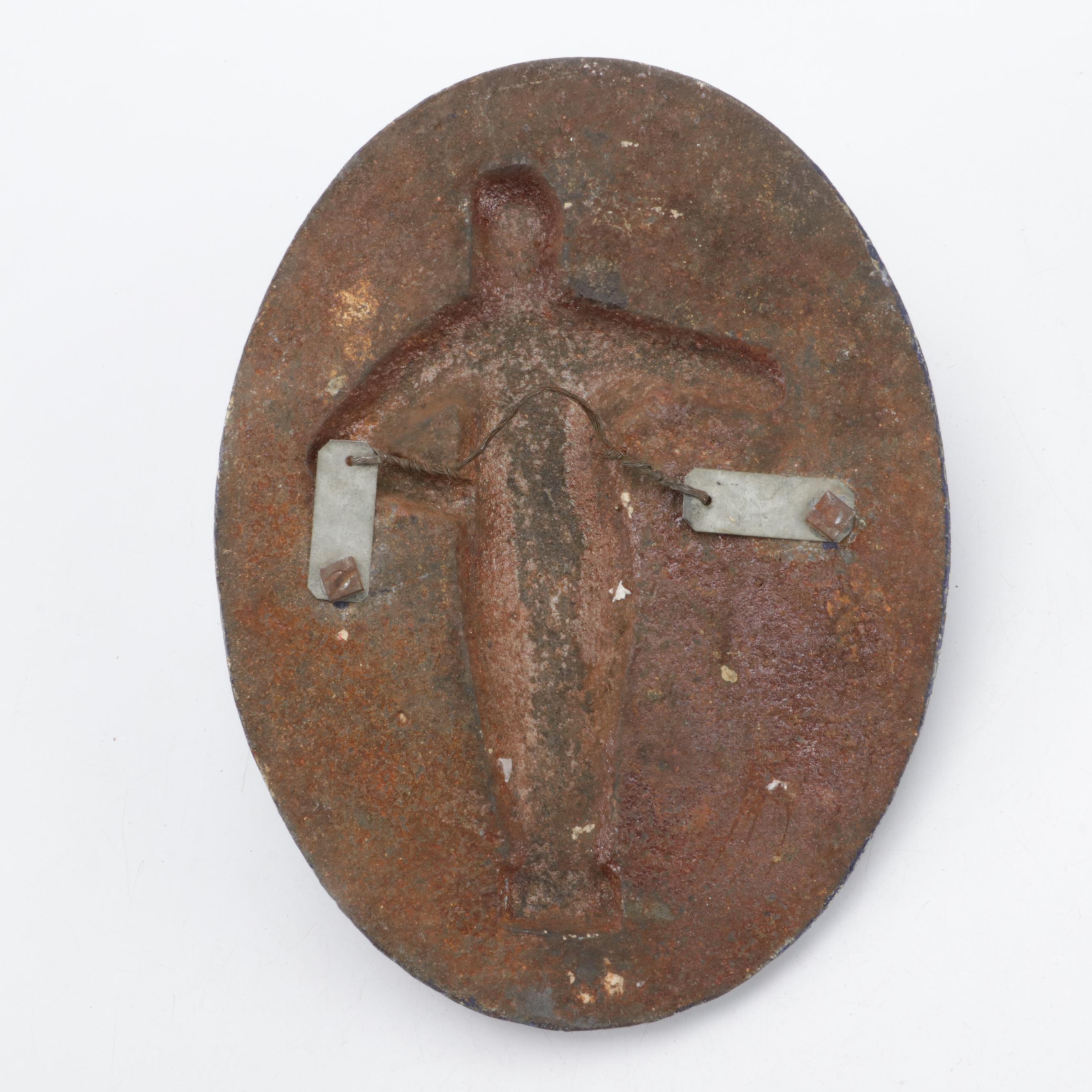 Hand-Painted Embossed Cast Metal Figural Plaques