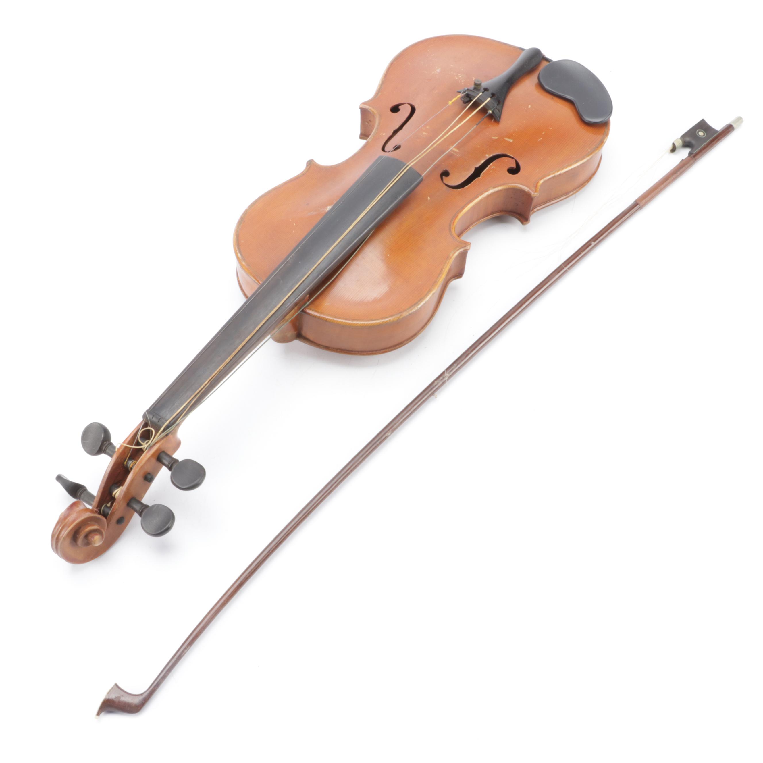 4/4 Violin with Mother-Of-Pearl Inlay Wood Bow and More