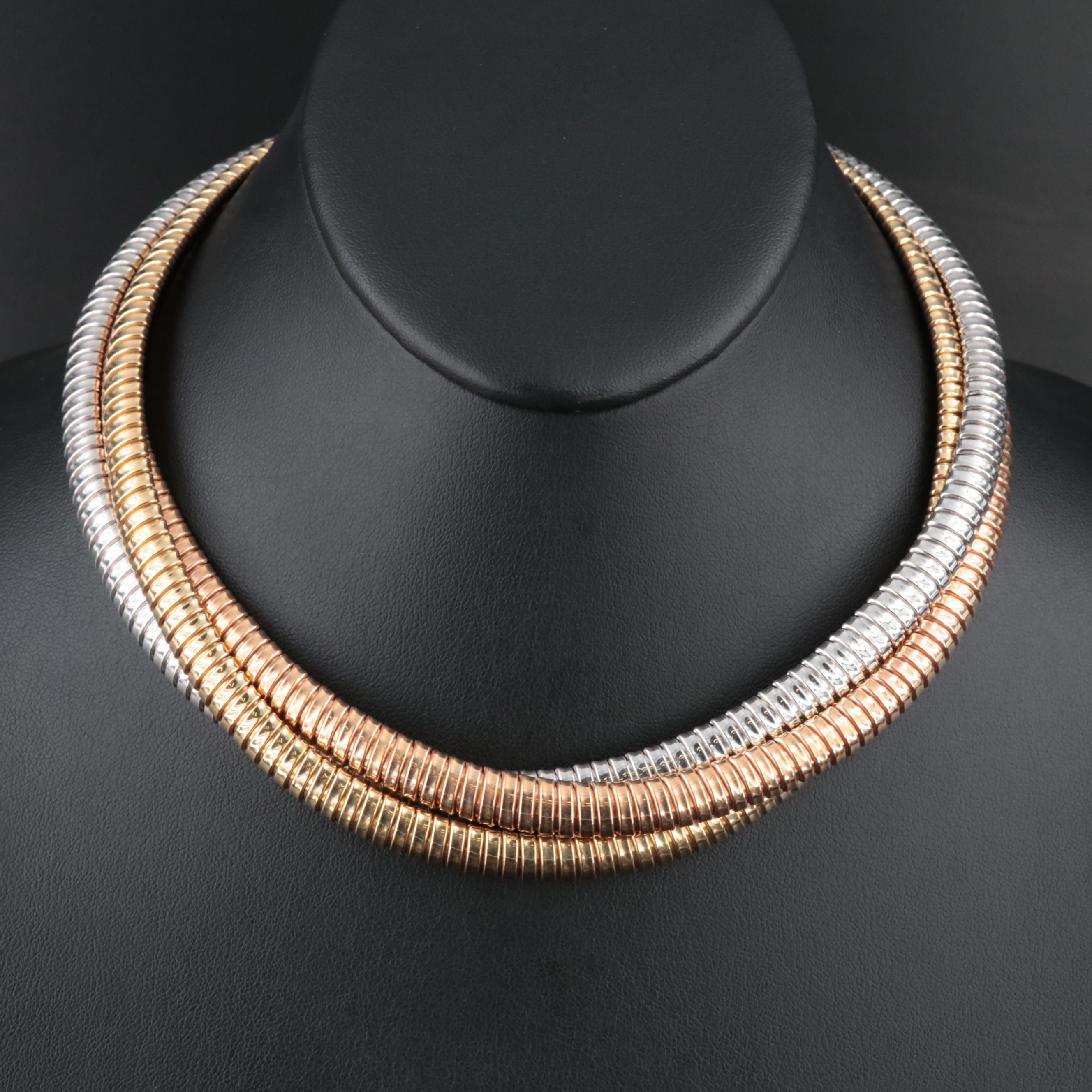 Italian 18K Tri-Color Tubogas Chain Necklace