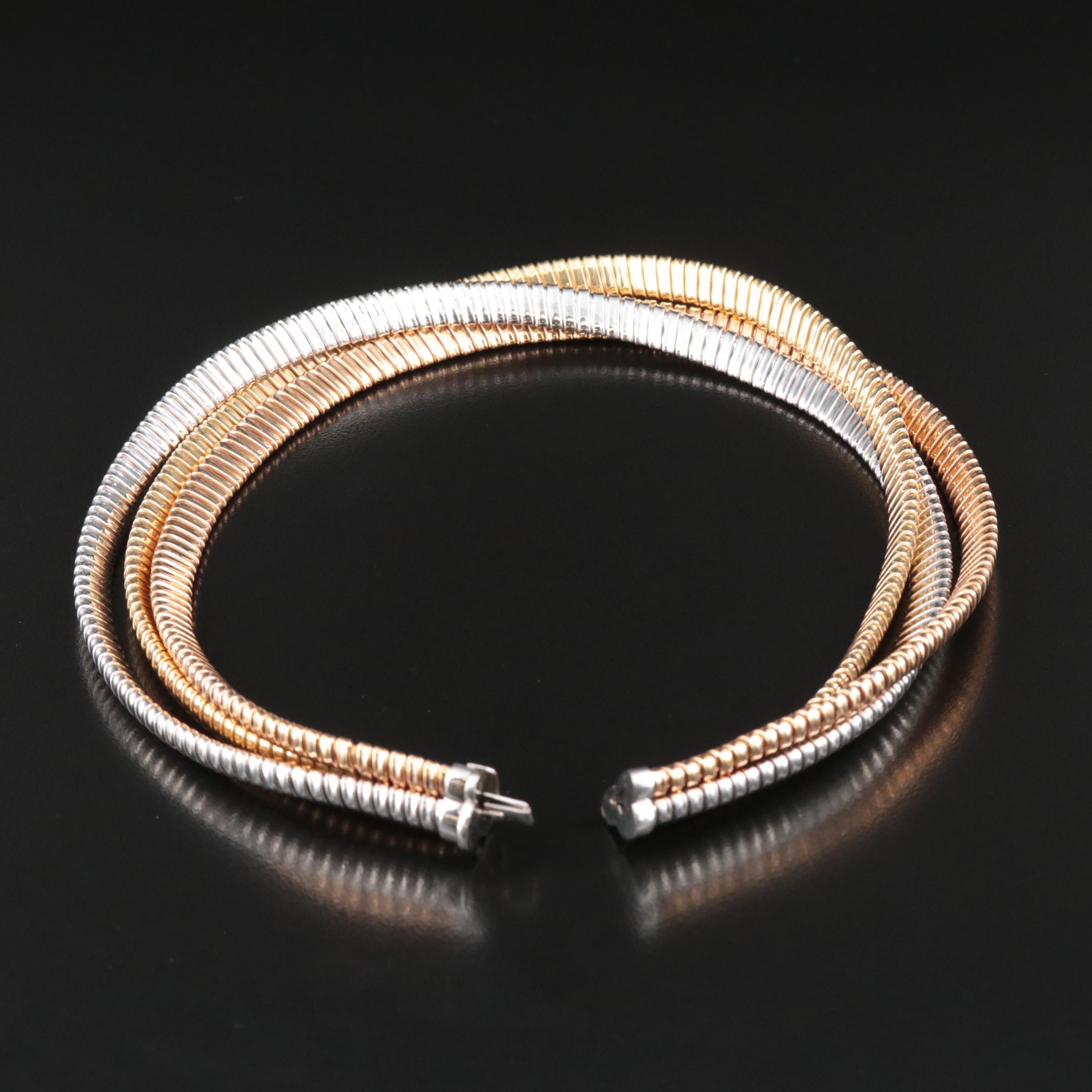 Italian 18K Tri-Color Tubogas Chain Necklace