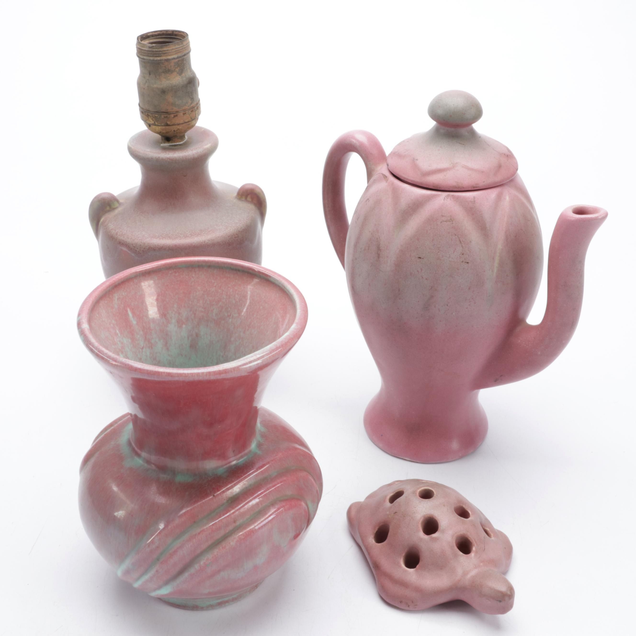 Muncie Pottery with Pink and Green Molten Glaze Vase and Other Decor