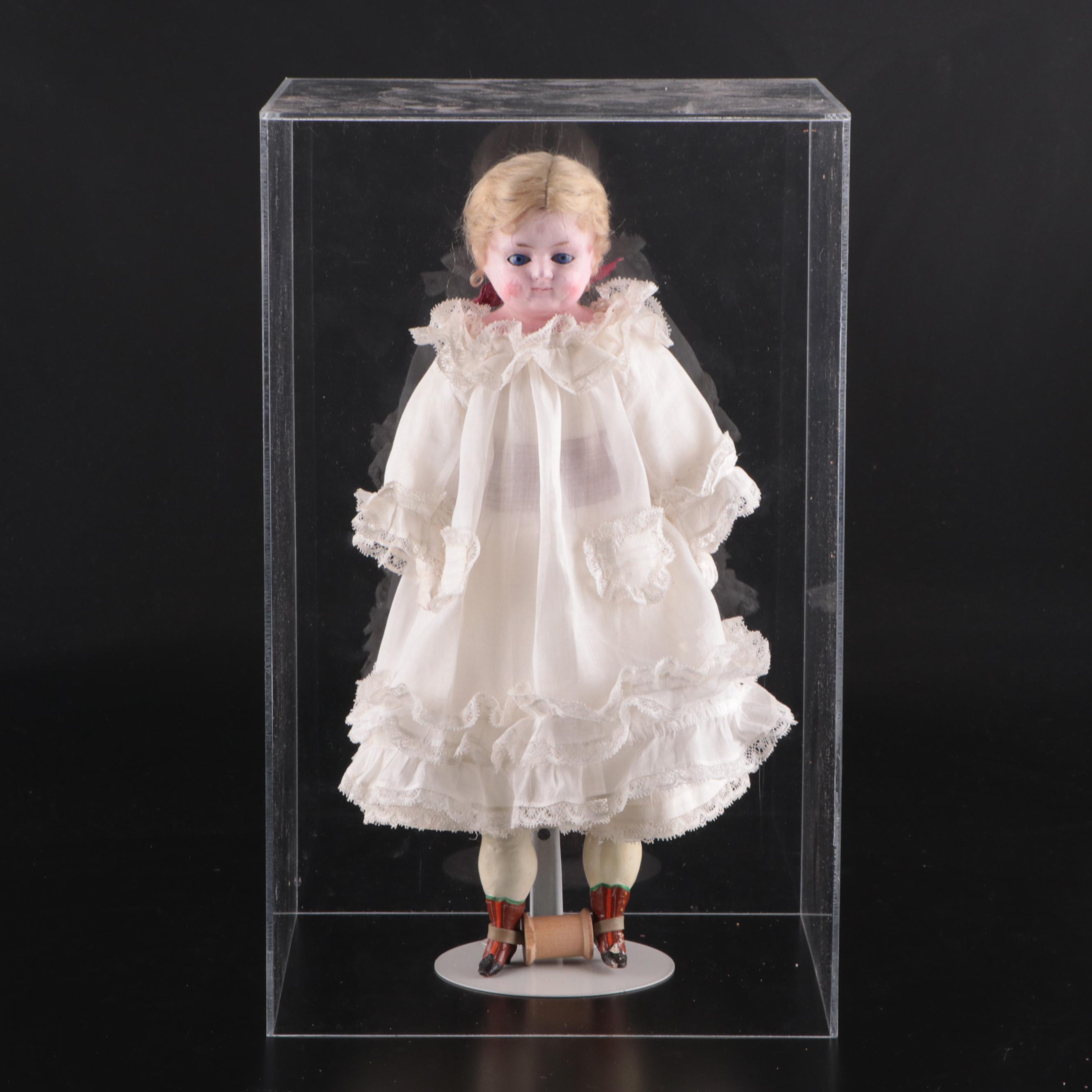 Wax Over Composition Doll in Case, Mid to Late 19th Century