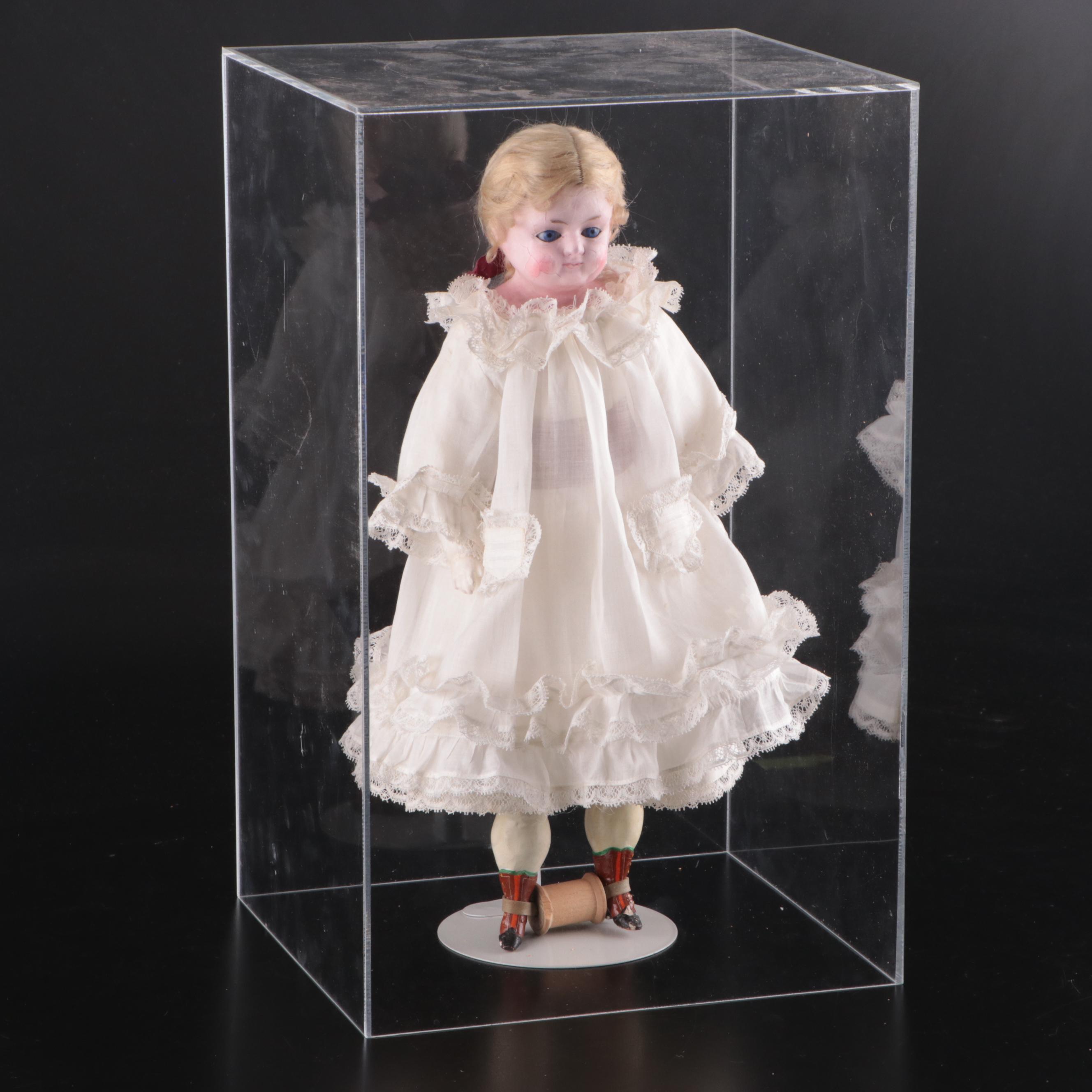 Wax Over Composition Doll in Case, Mid to Late 19th Century