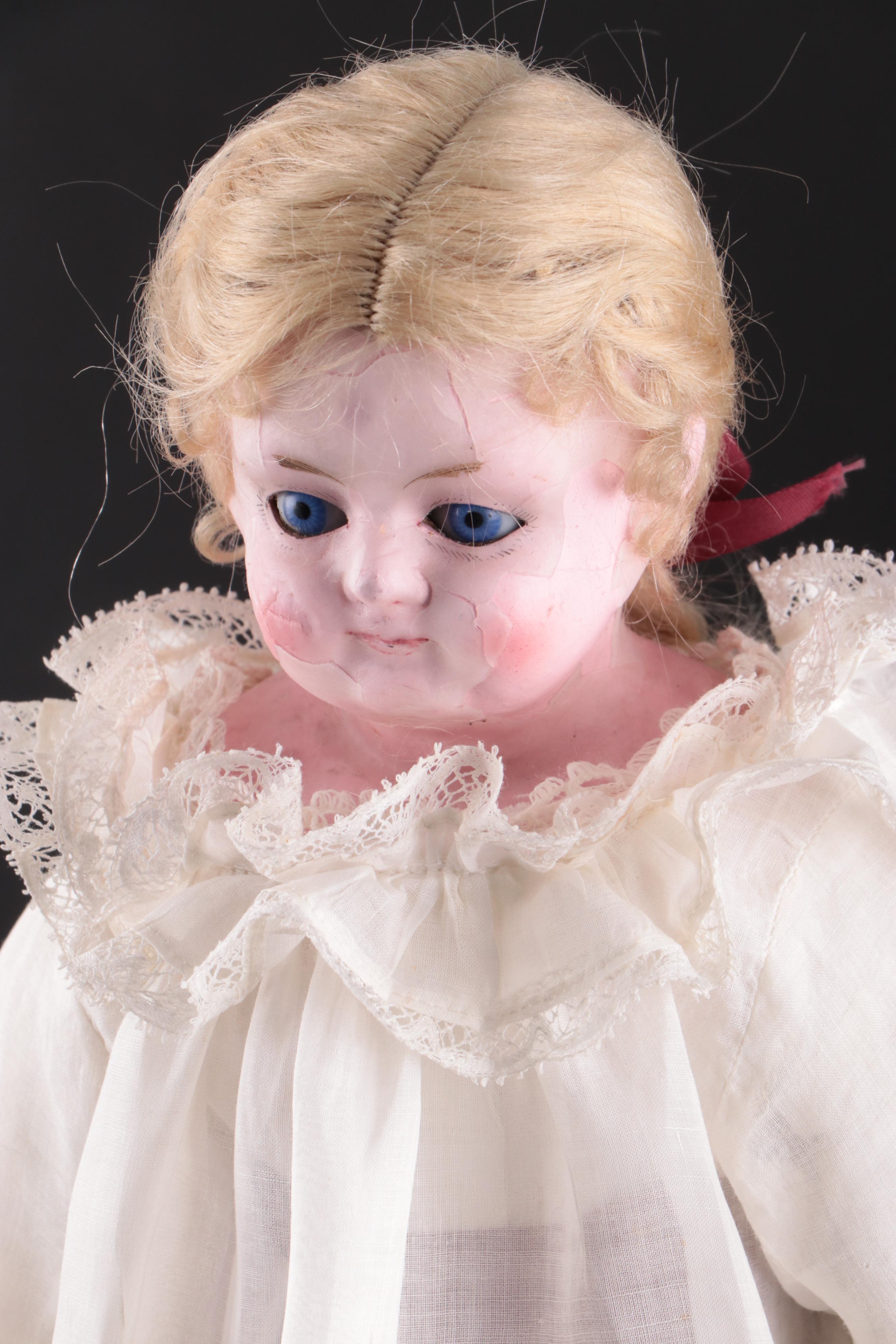 Wax Over Composition Doll in Case, Mid to Late 19th Century