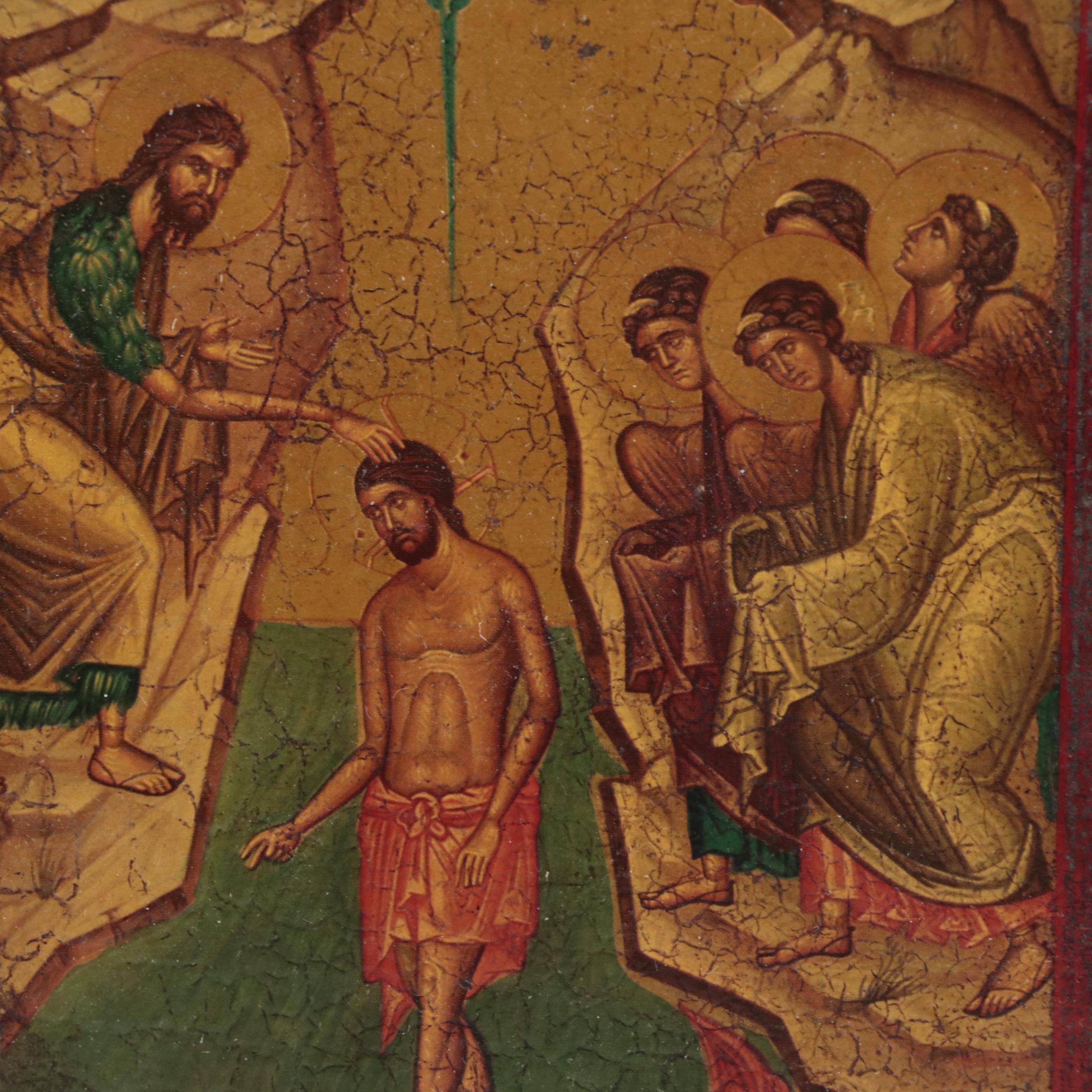 Two Hand Painted Eastern Orthodox Icons on Wood Panel, 20th C