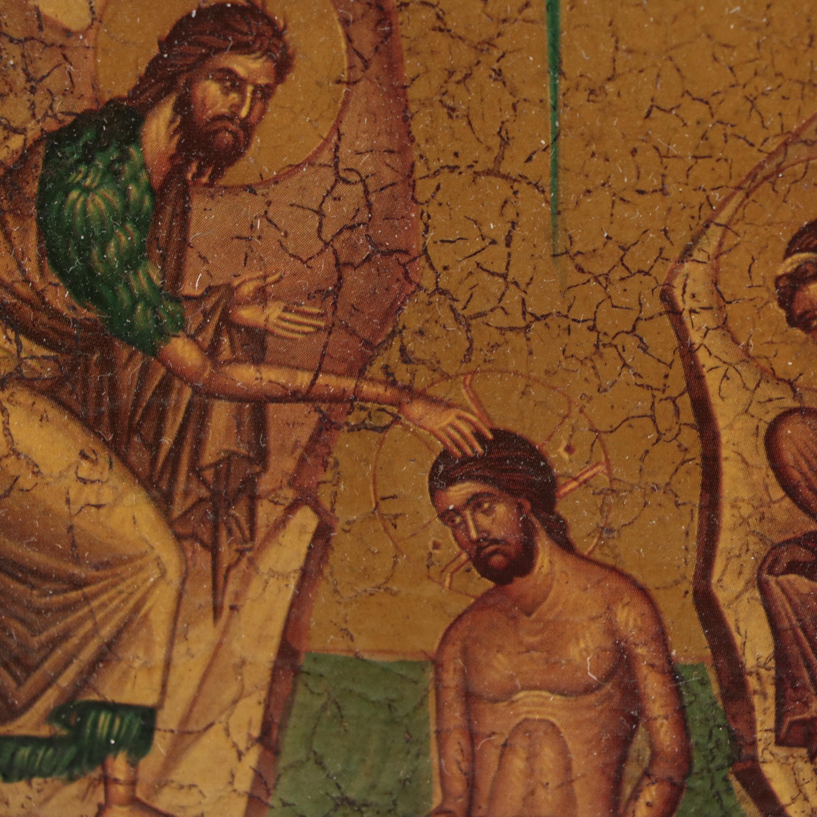 Two Hand Painted Eastern Orthodox Icons on Wood Panel, 20th C