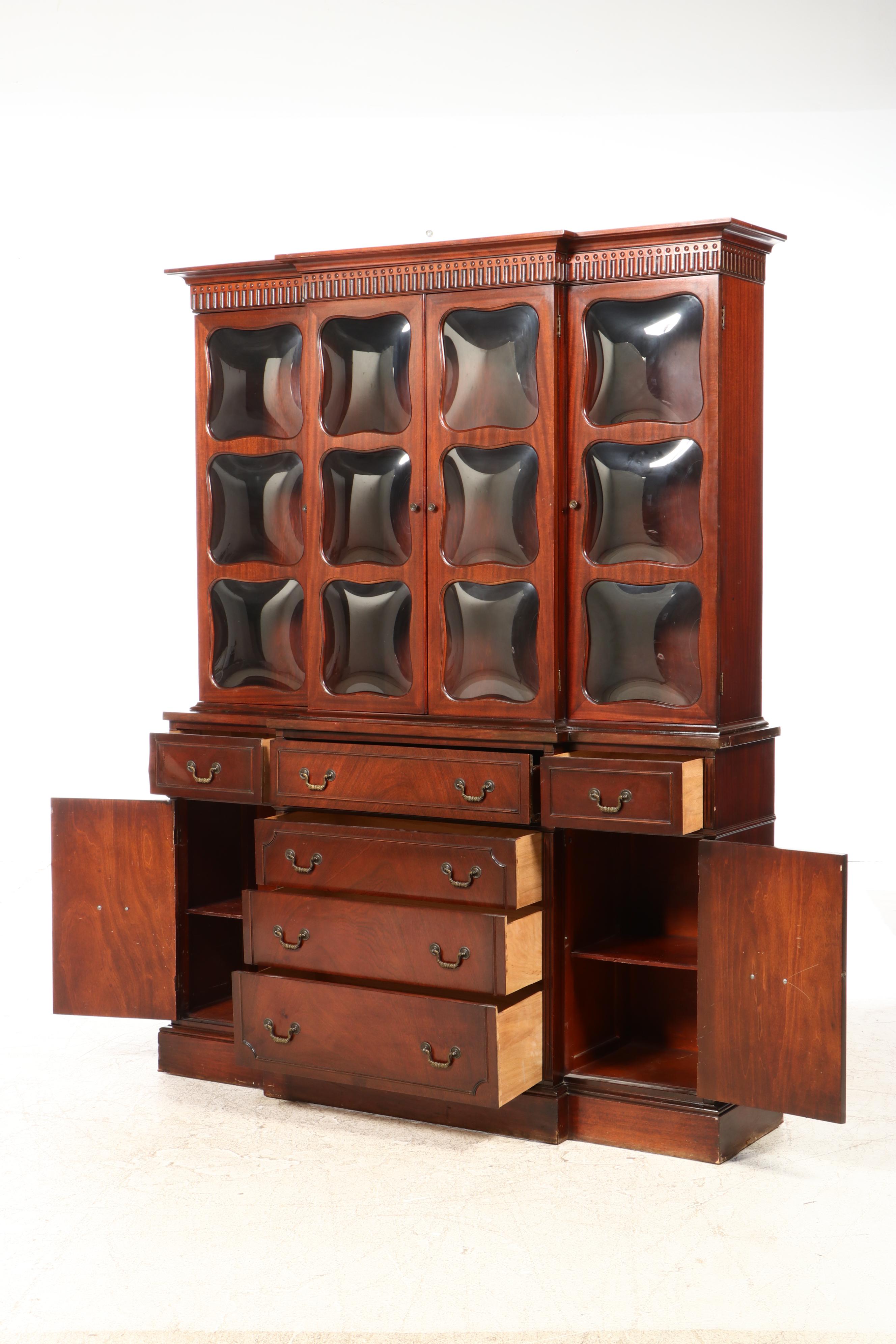 Hepplewhite Style Mahogany Breakfront China Cabinet