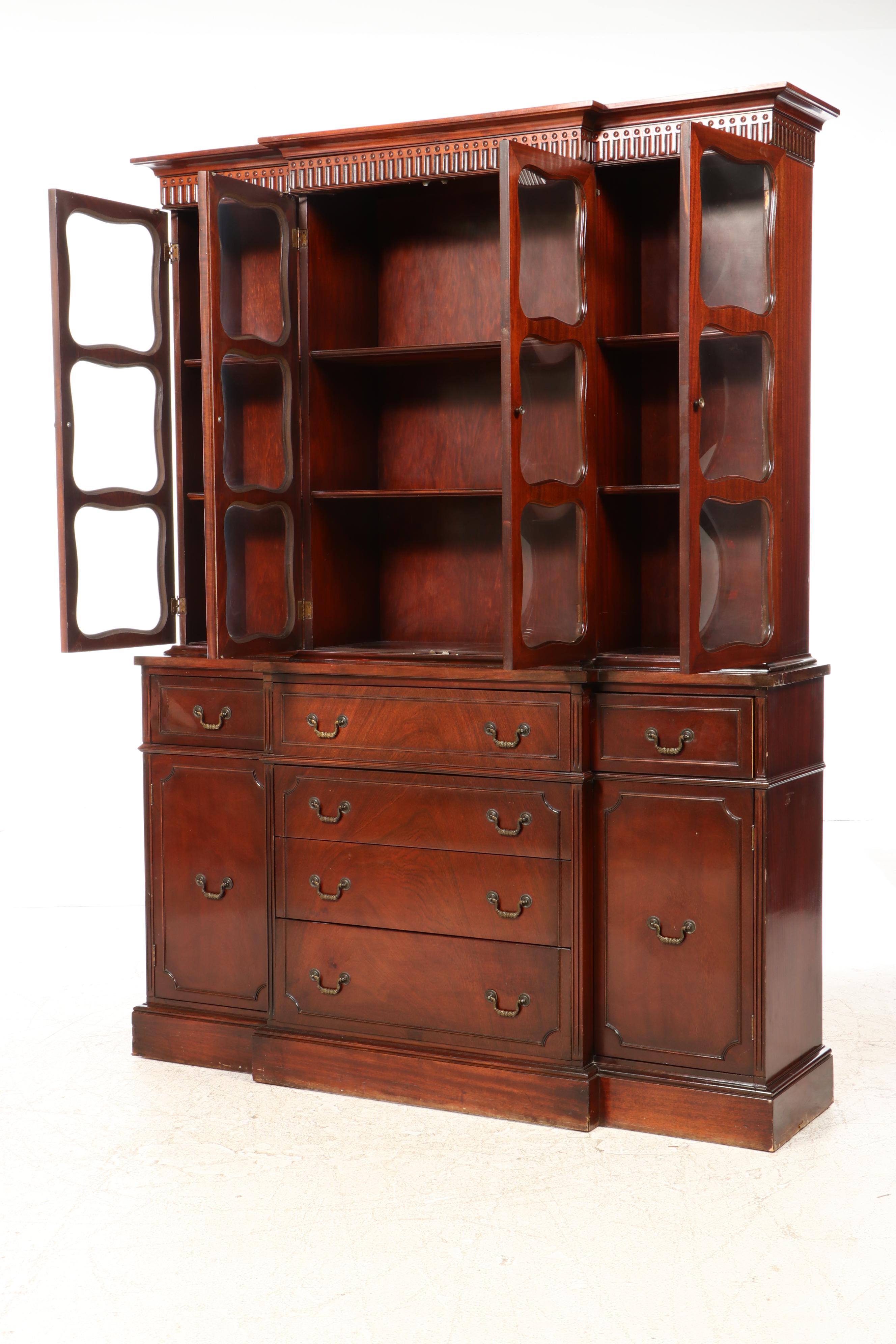 Hepplewhite Style Mahogany Breakfront China Cabinet