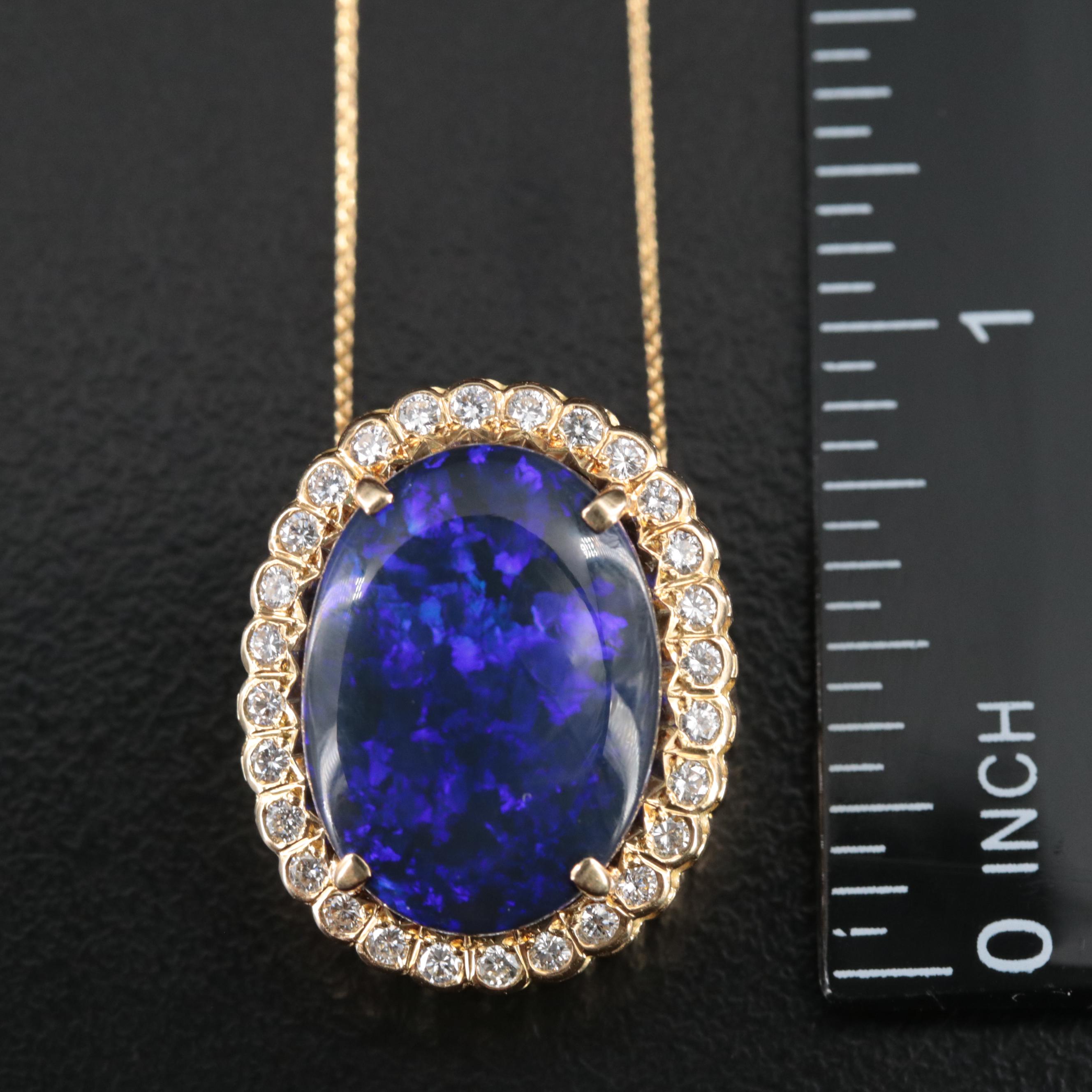 18K 9.00 CT Black Opal and Diamond Pendant Necklace