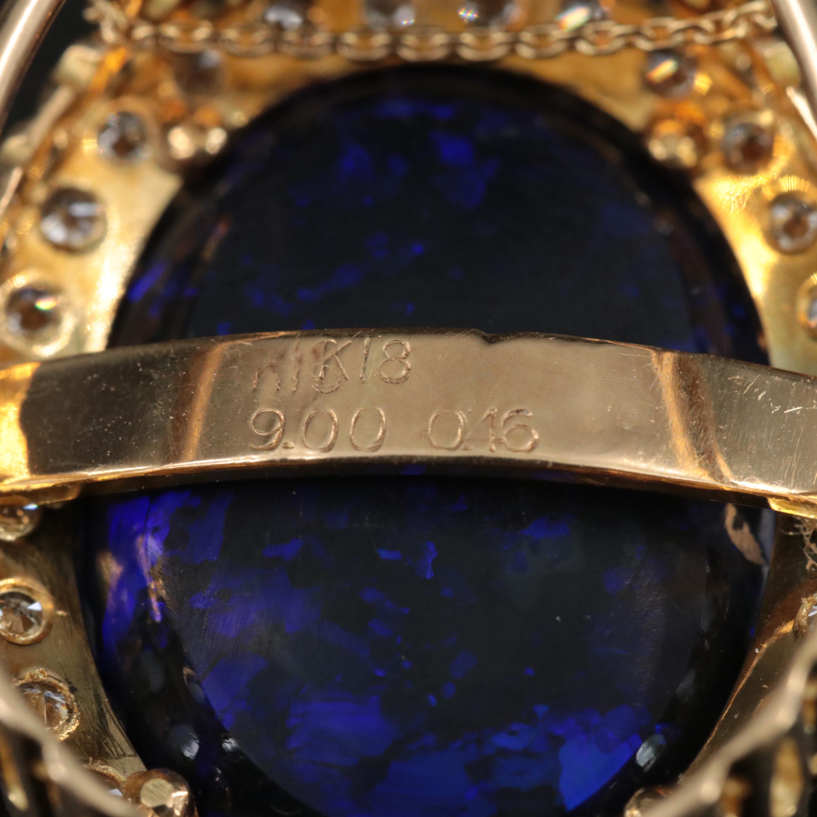 18K 9.00 CT Black Opal and Diamond Pendant Necklace