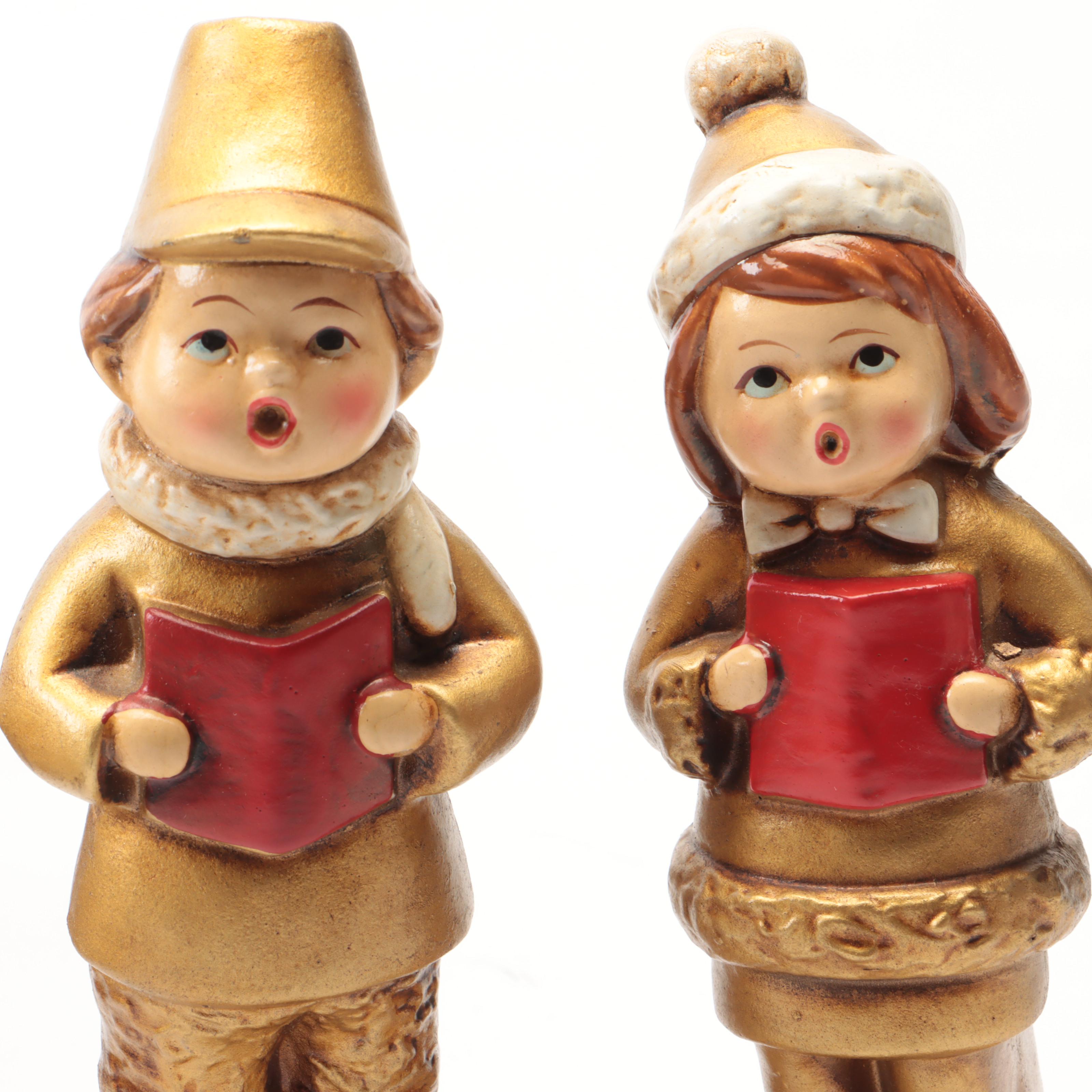 Ceramic Angel Band and Other Caroler Figurines, Mid-20th Century