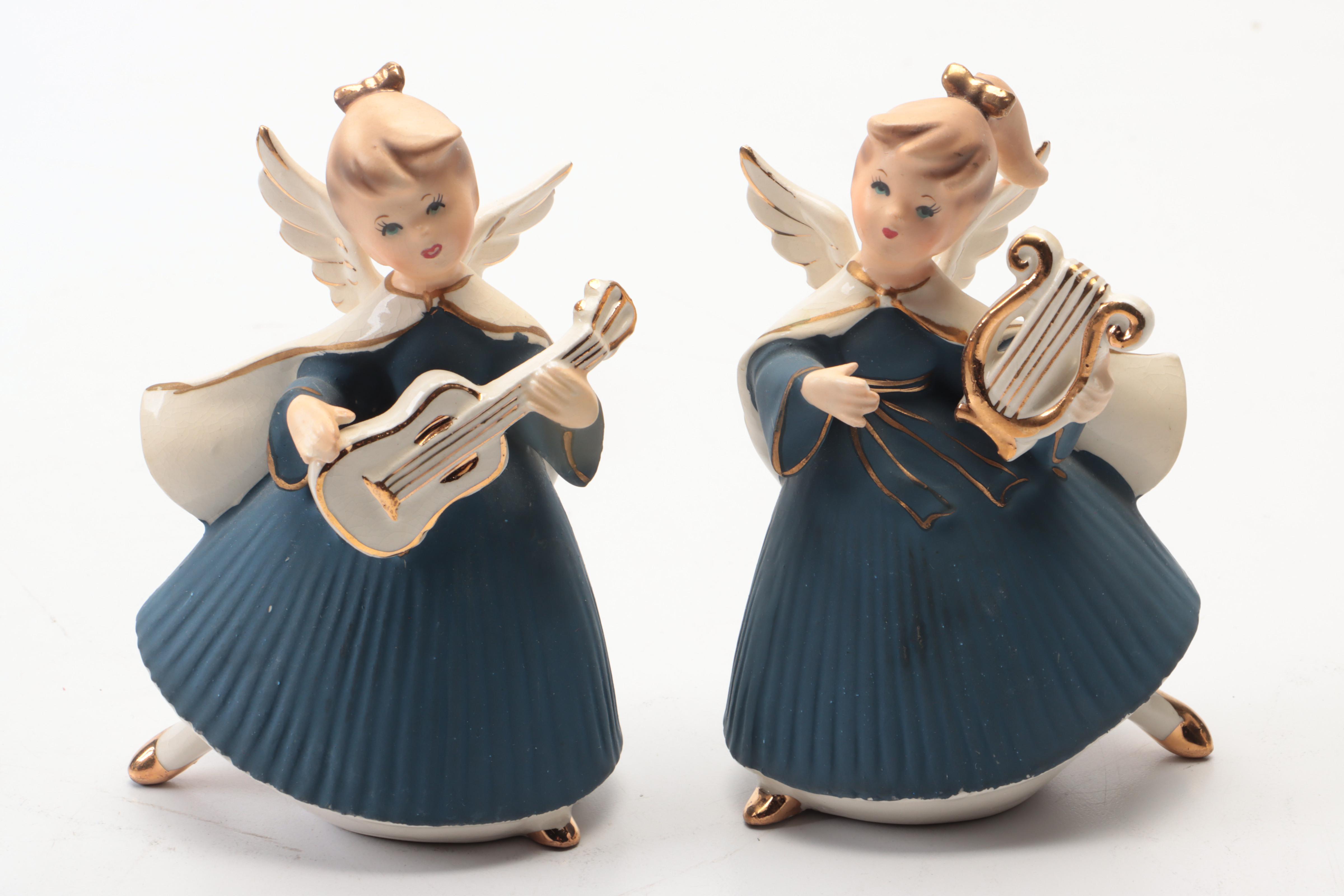 Ceramic Angel Band and Other Caroler Figurines, Mid-20th Century