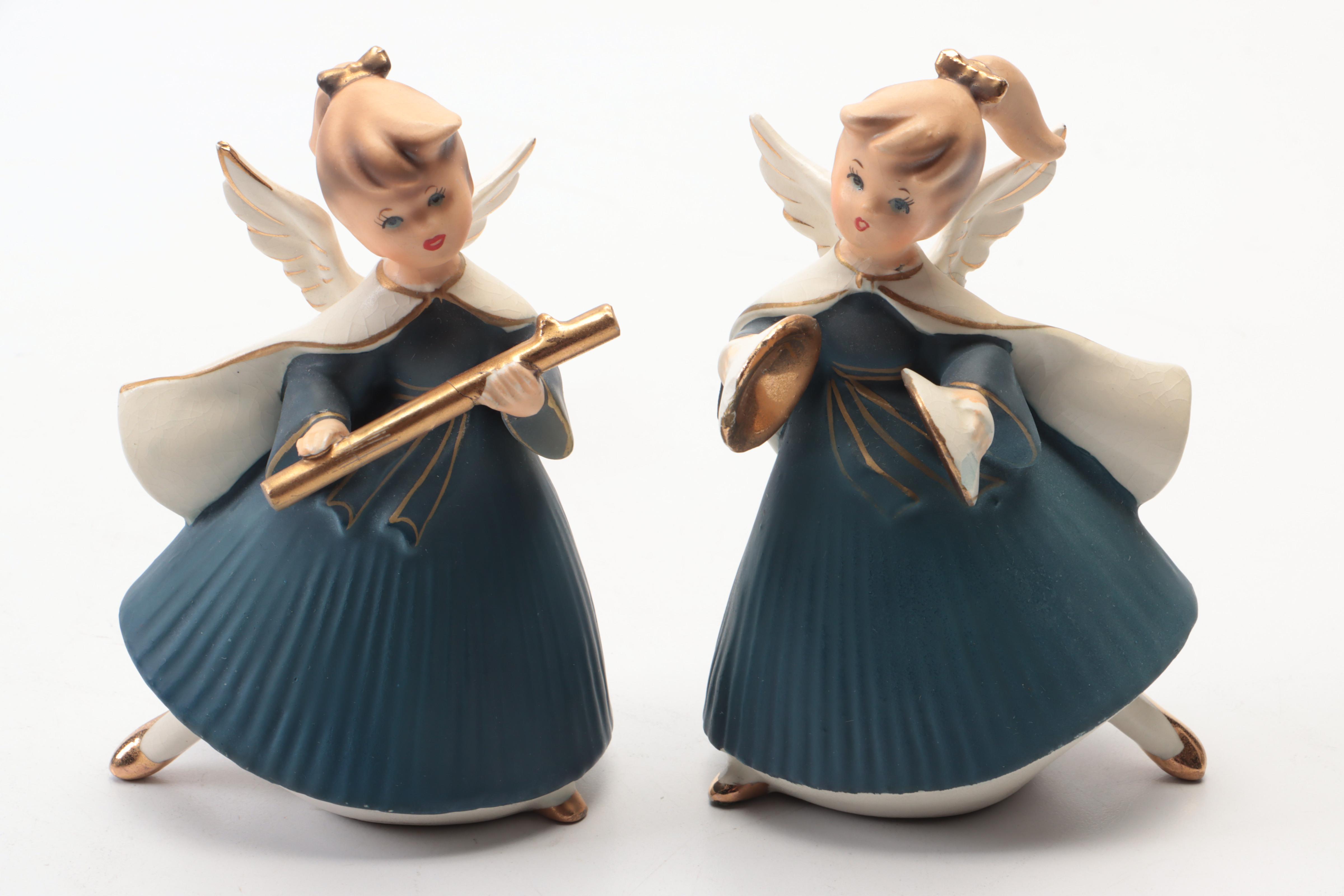 Ceramic Angel Band and Other Caroler Figurines, Mid-20th Century