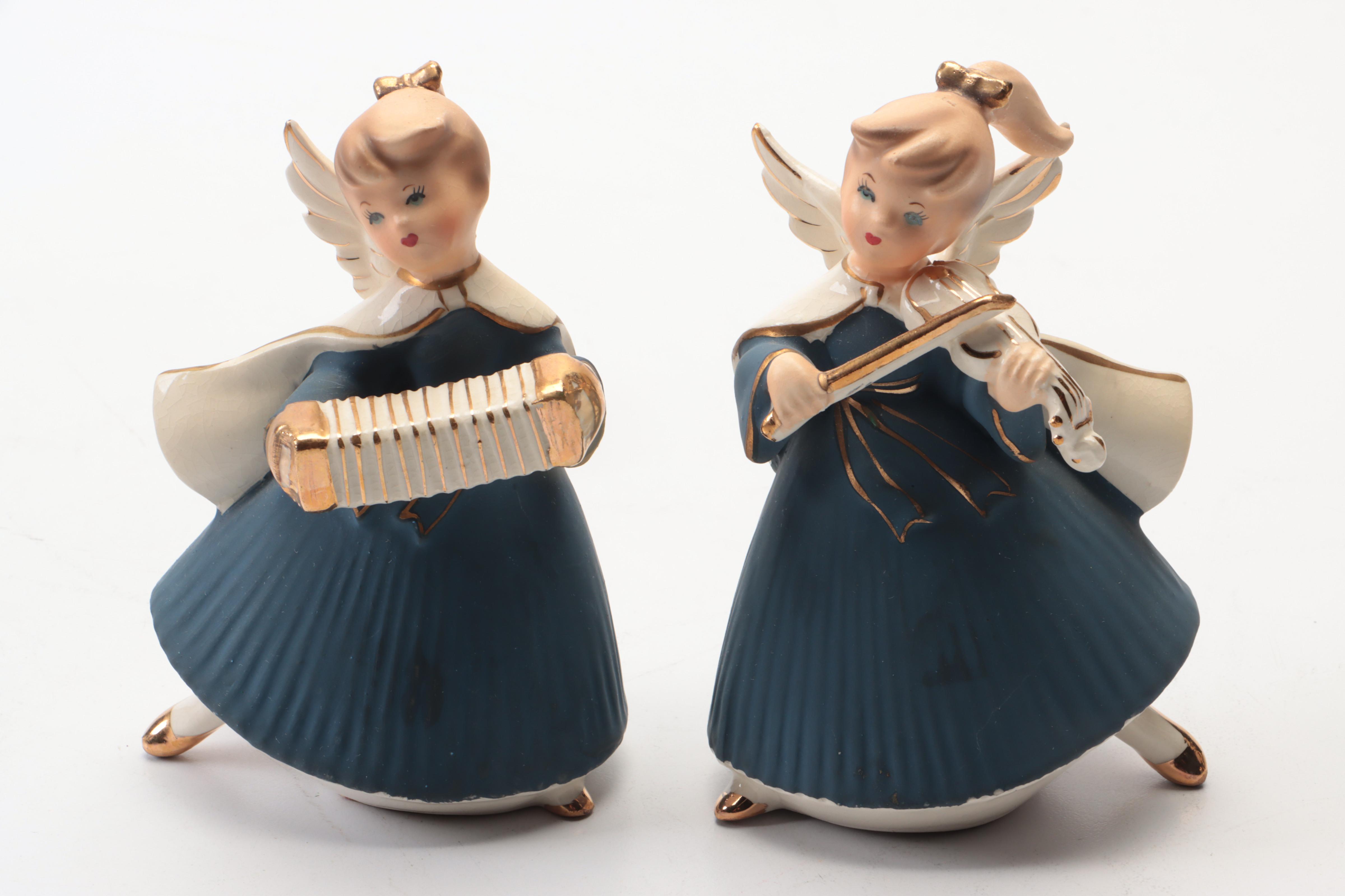 Ceramic Angel Band and Other Caroler Figurines, Mid-20th Century