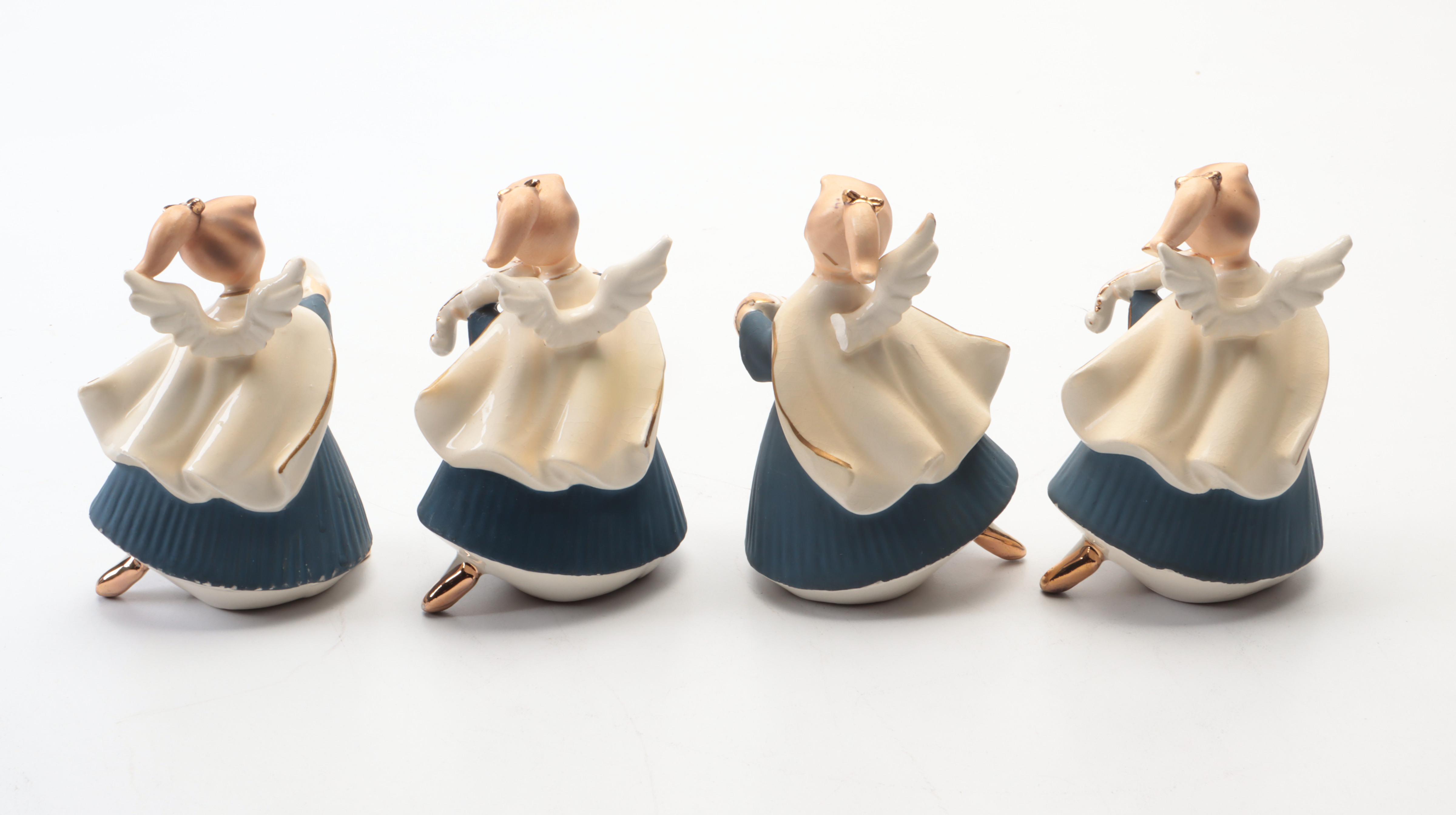 Ceramic Angel Band and Other Caroler Figurines, Mid-20th Century