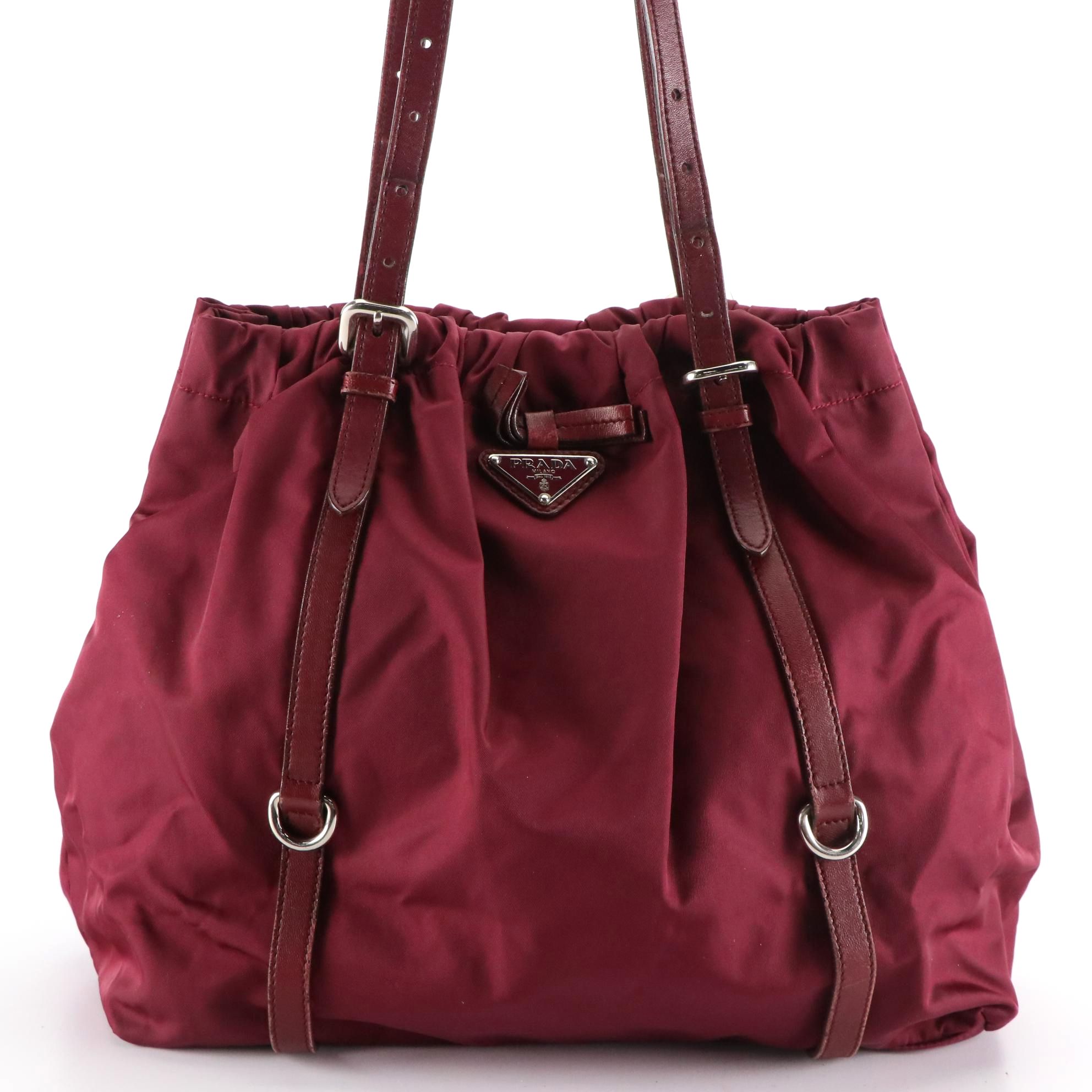Prada Tote Bag in Plum Purple Gathered Tessuto Nylon