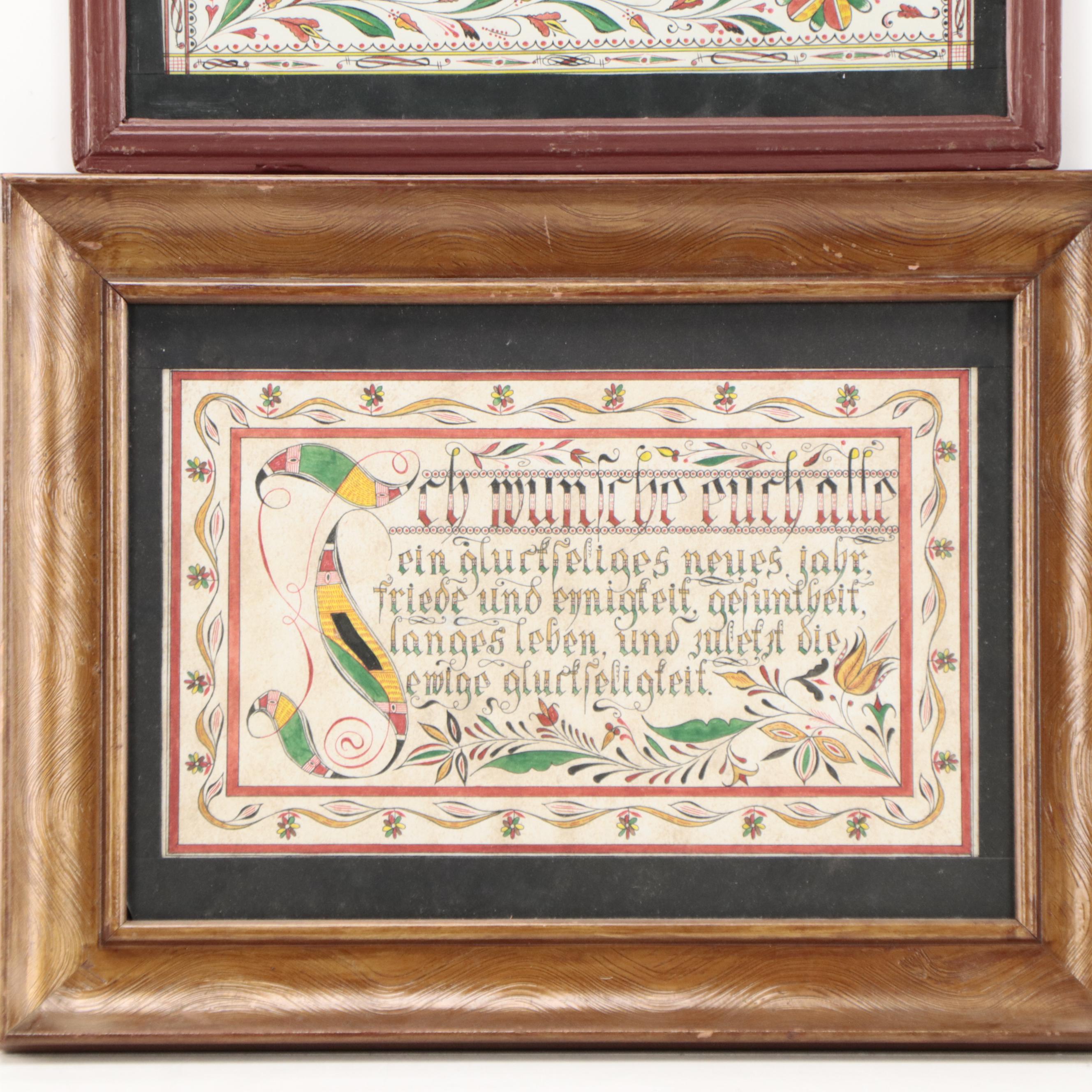 Two German "Blessing" Calligraphy Panels