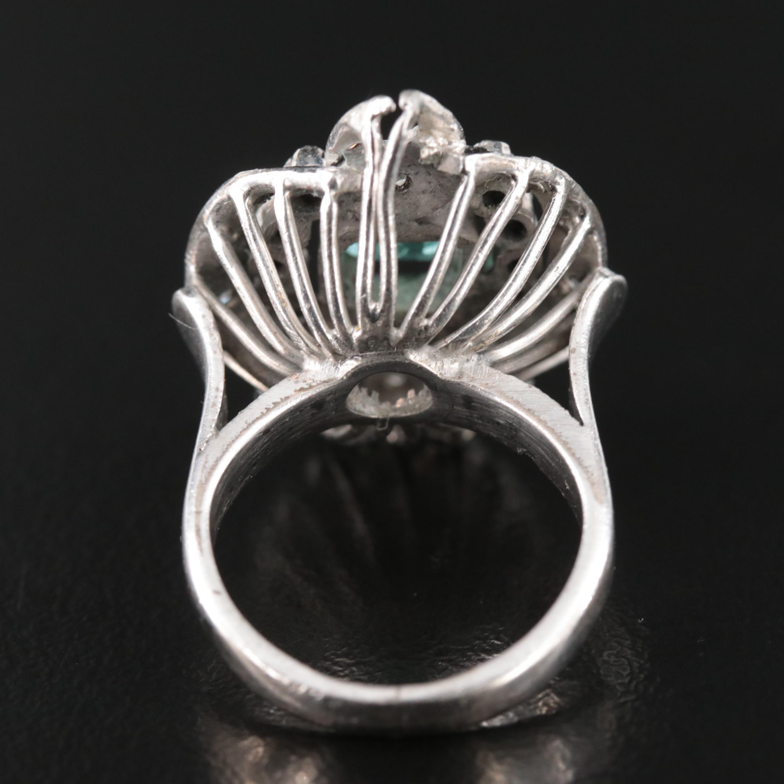 Vintage Silver Palladium Alloy Emerald and Diamond Ring