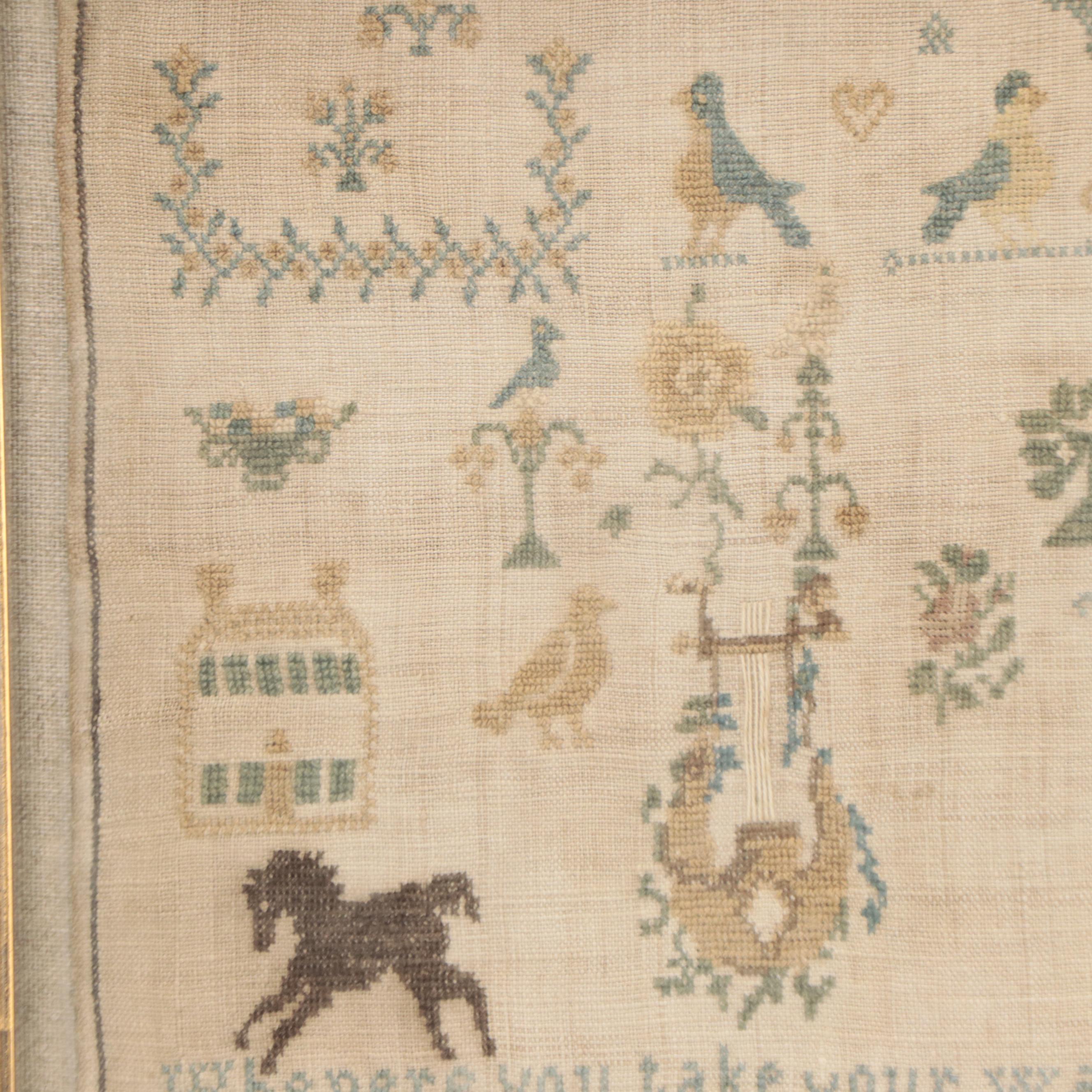Victorian Cross-Stitch Sampler by Mary Mattice, Date 1848
