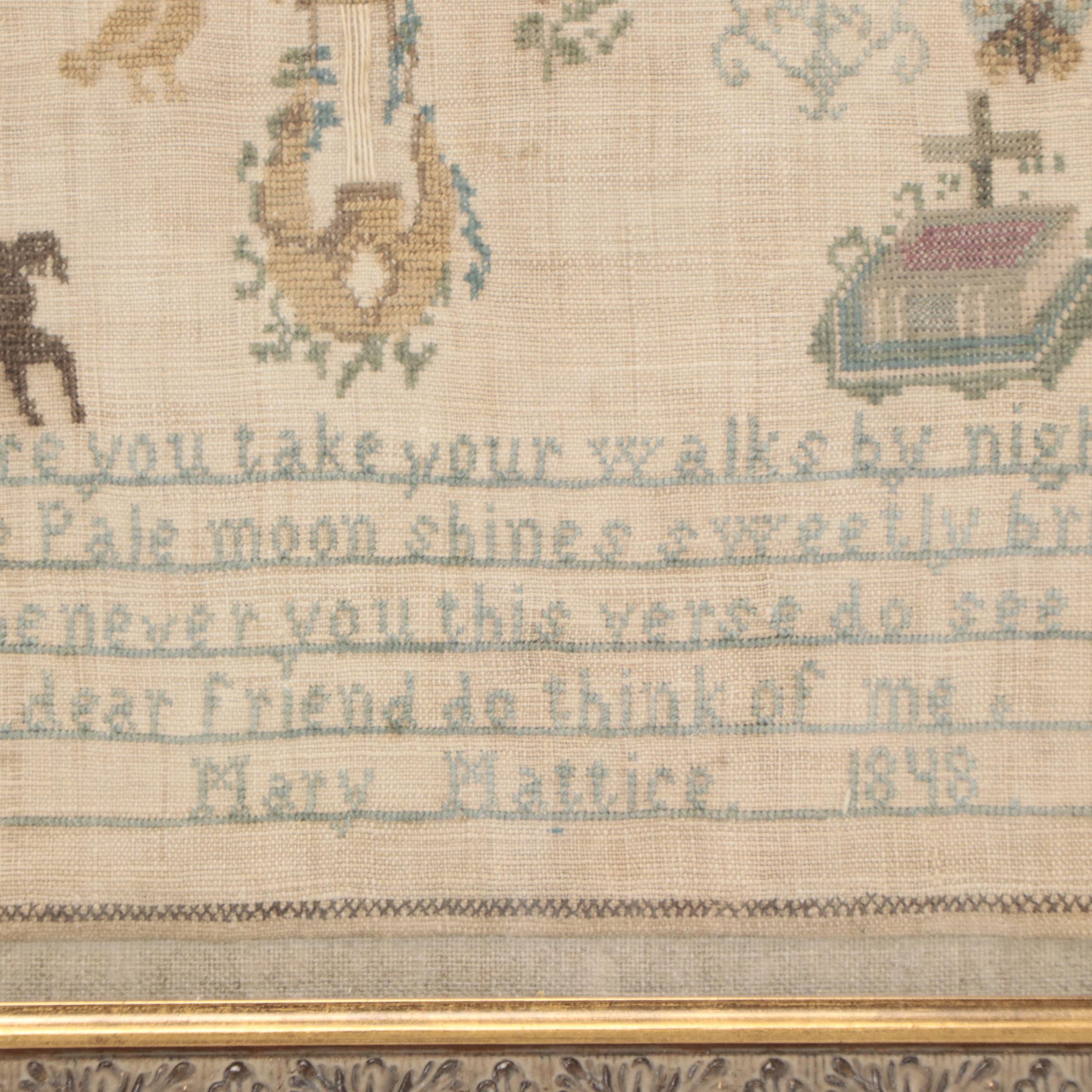 Victorian Cross-Stitch Sampler by Mary Mattice, Date 1848