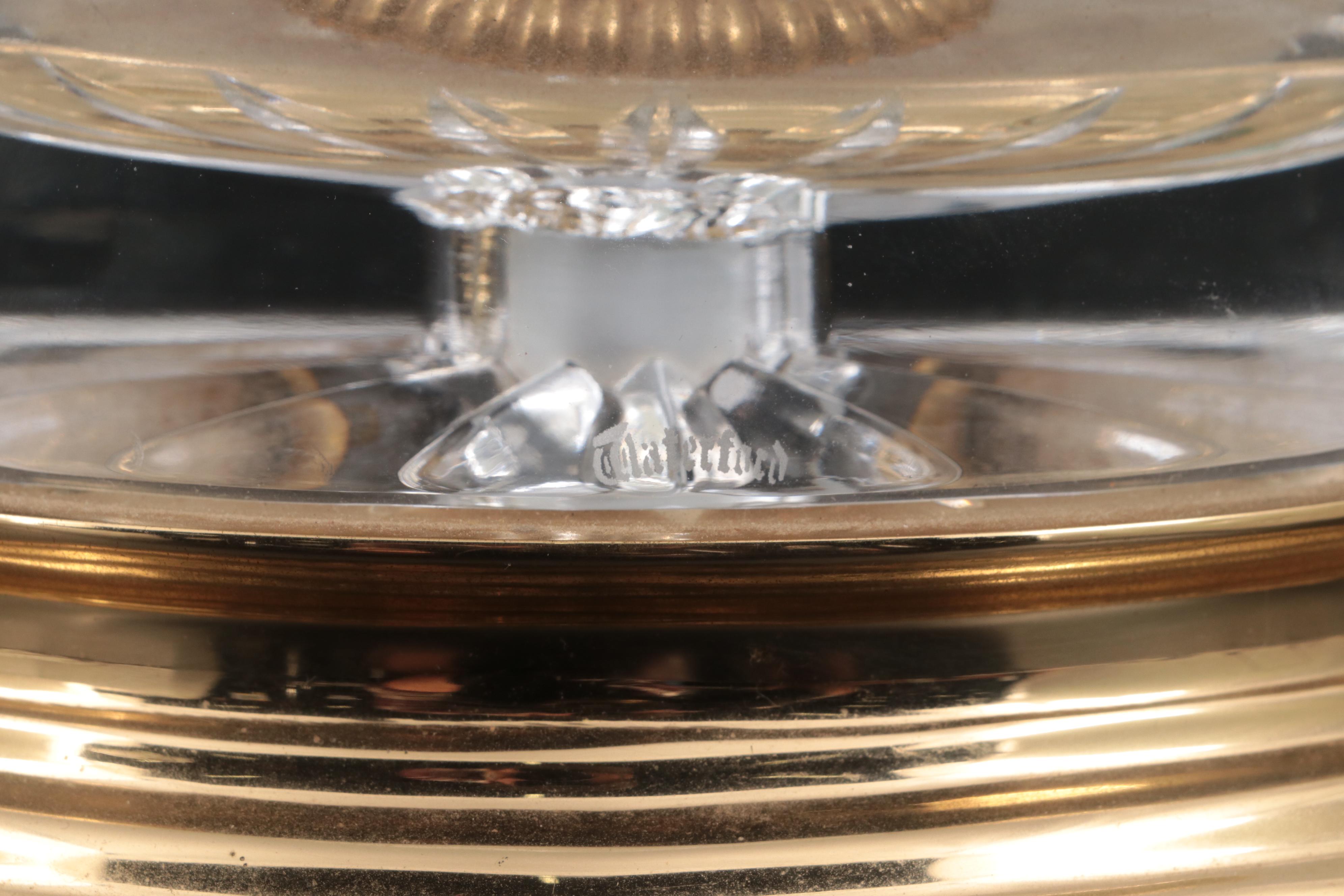 Waterford "Overture" Crystal and Brass Electric Hurricane Lamps