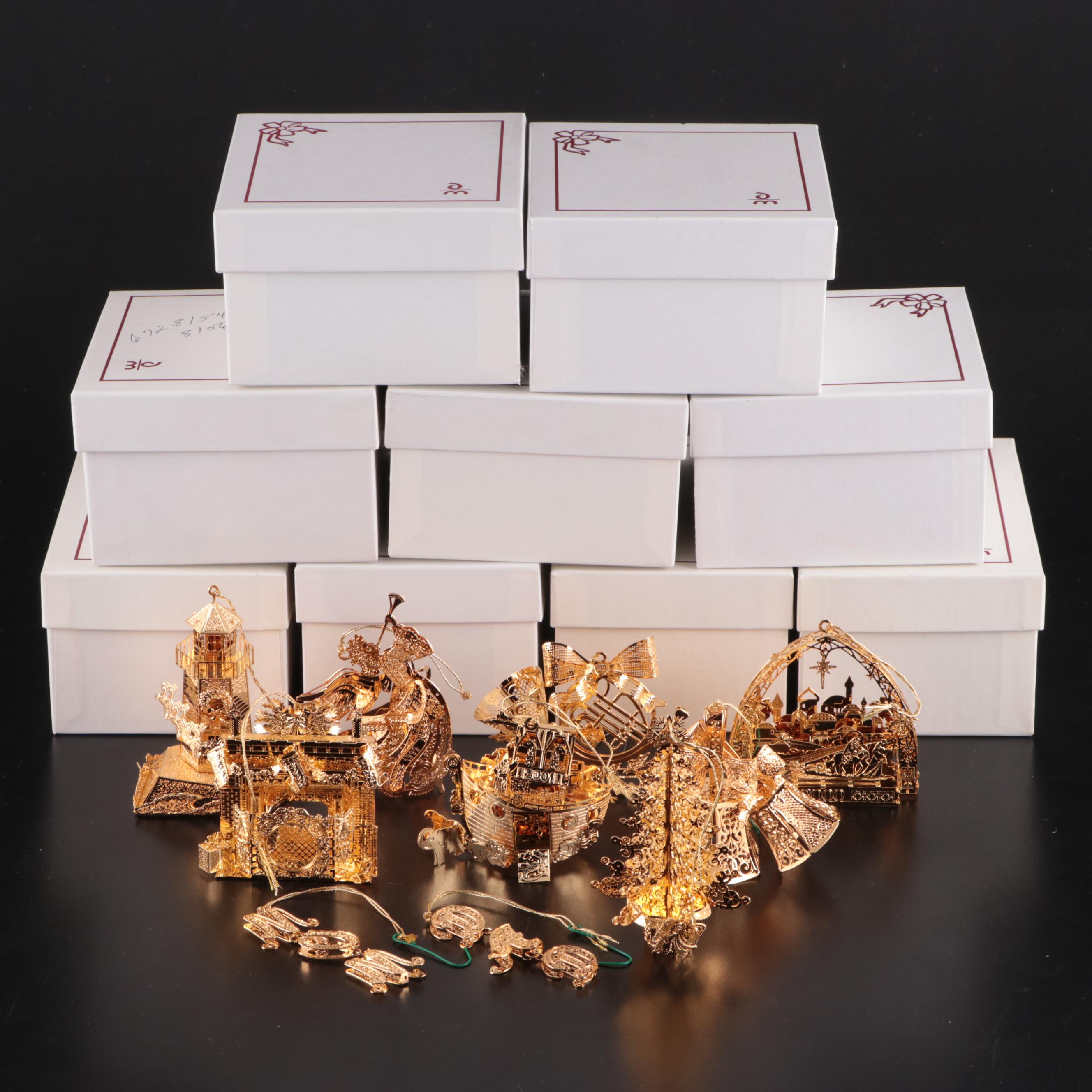 The Danbury Mint Annual Gold Metal Christmas Ornaments