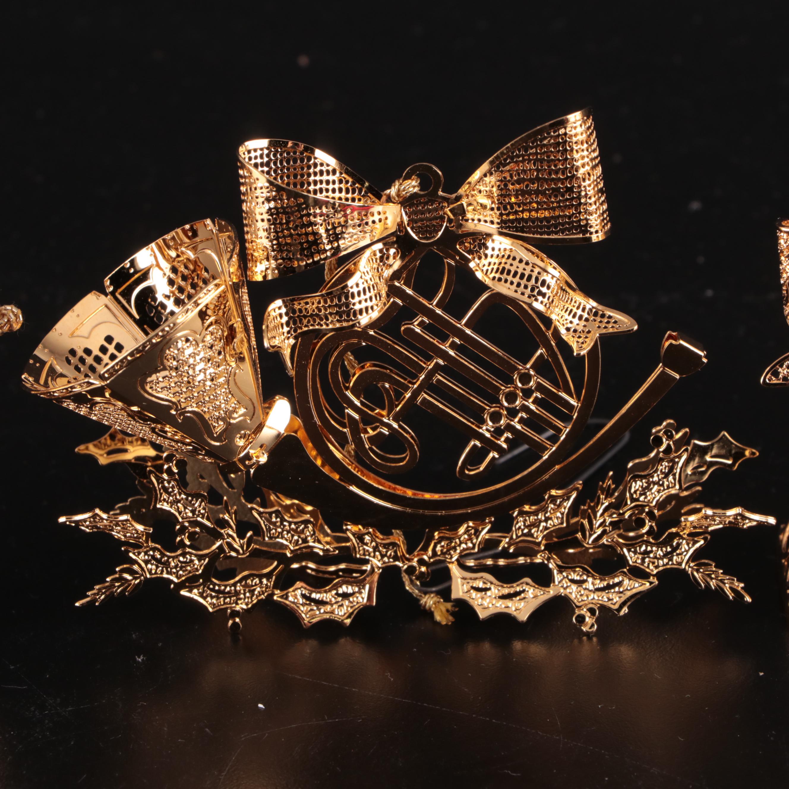 The Danbury Mint Annual Gold Metal Christmas Ornaments