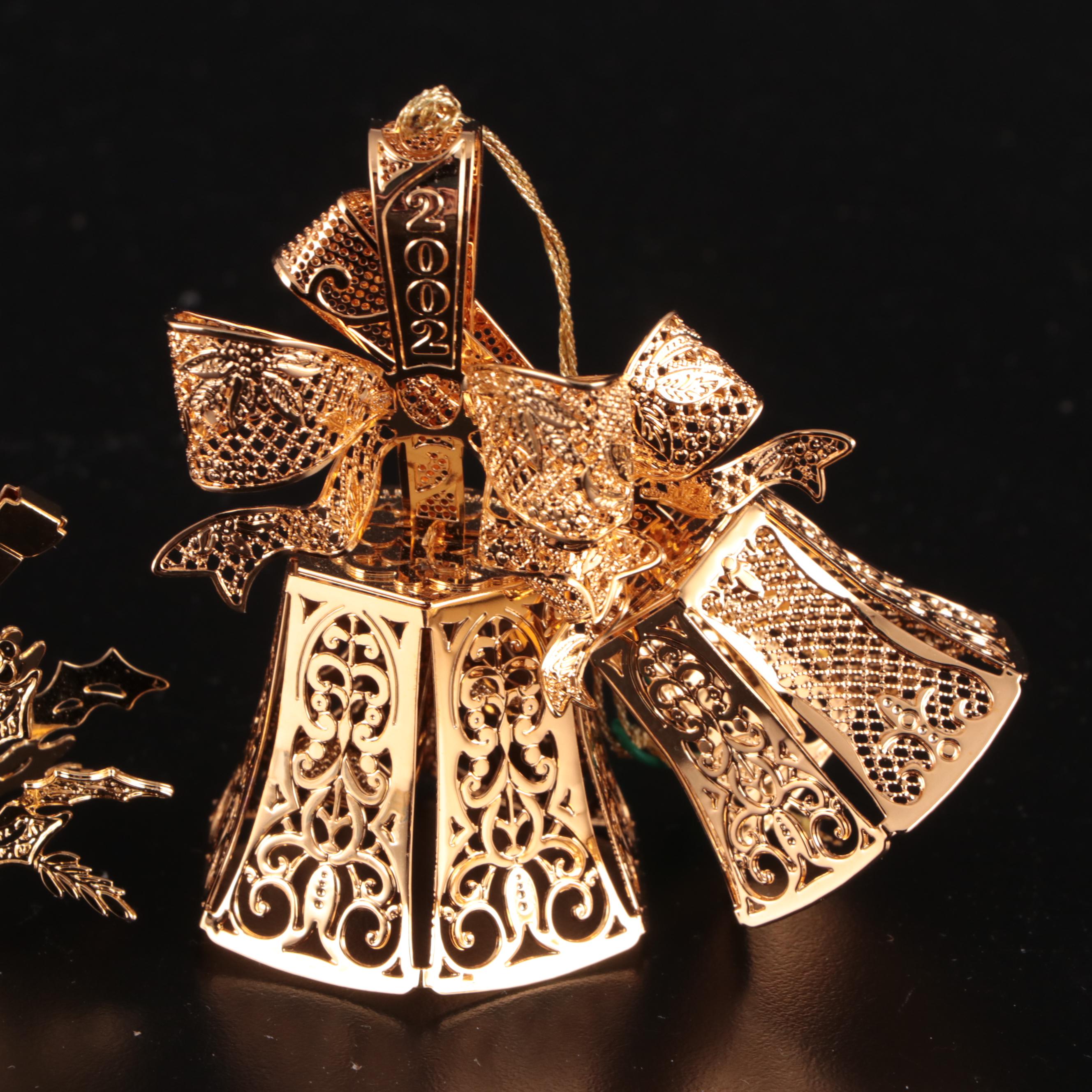 The Danbury Mint Annual Gold Metal Christmas Ornaments