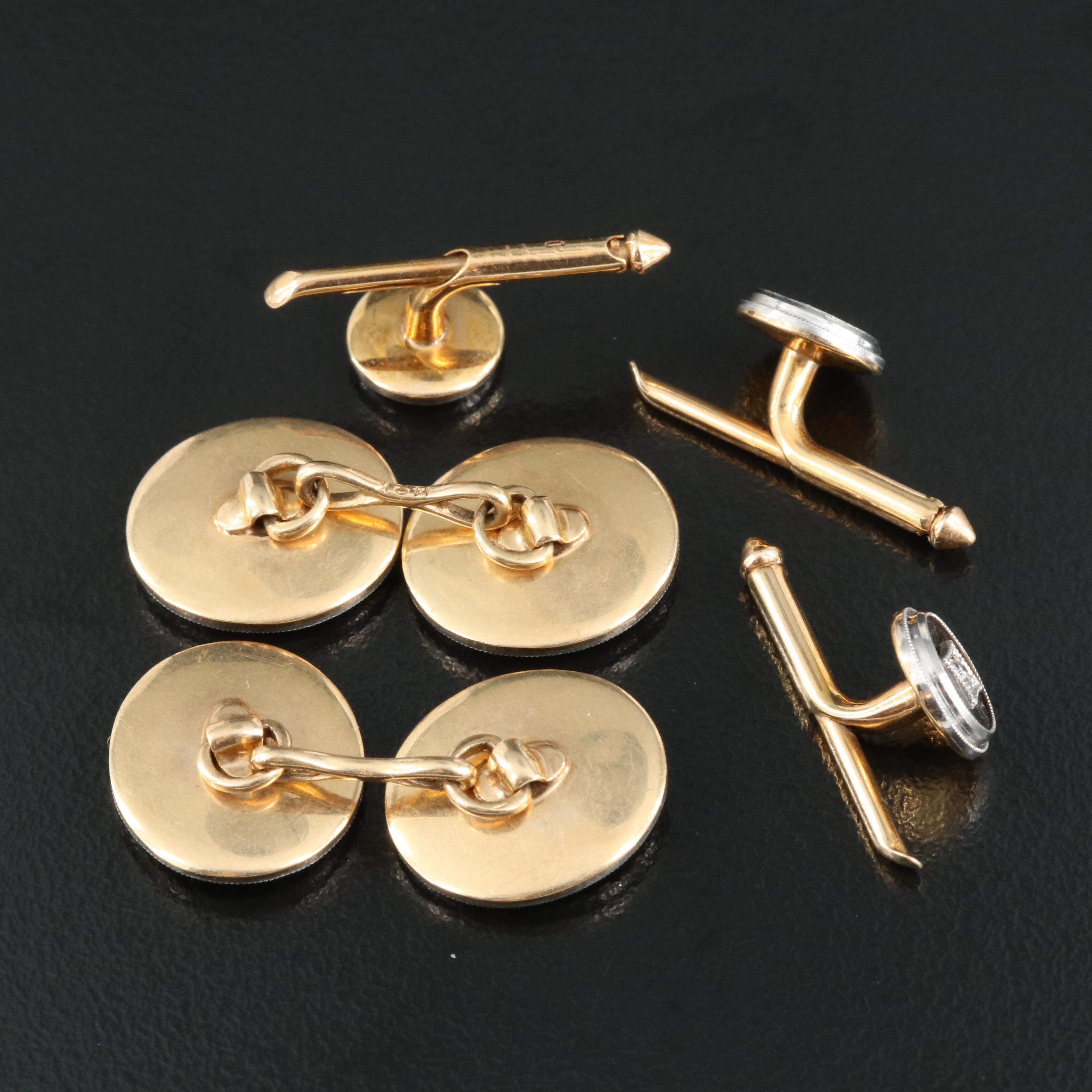 Antique Larter & Sons 14K Mother of Pearl and Diamond Tuxedo Set