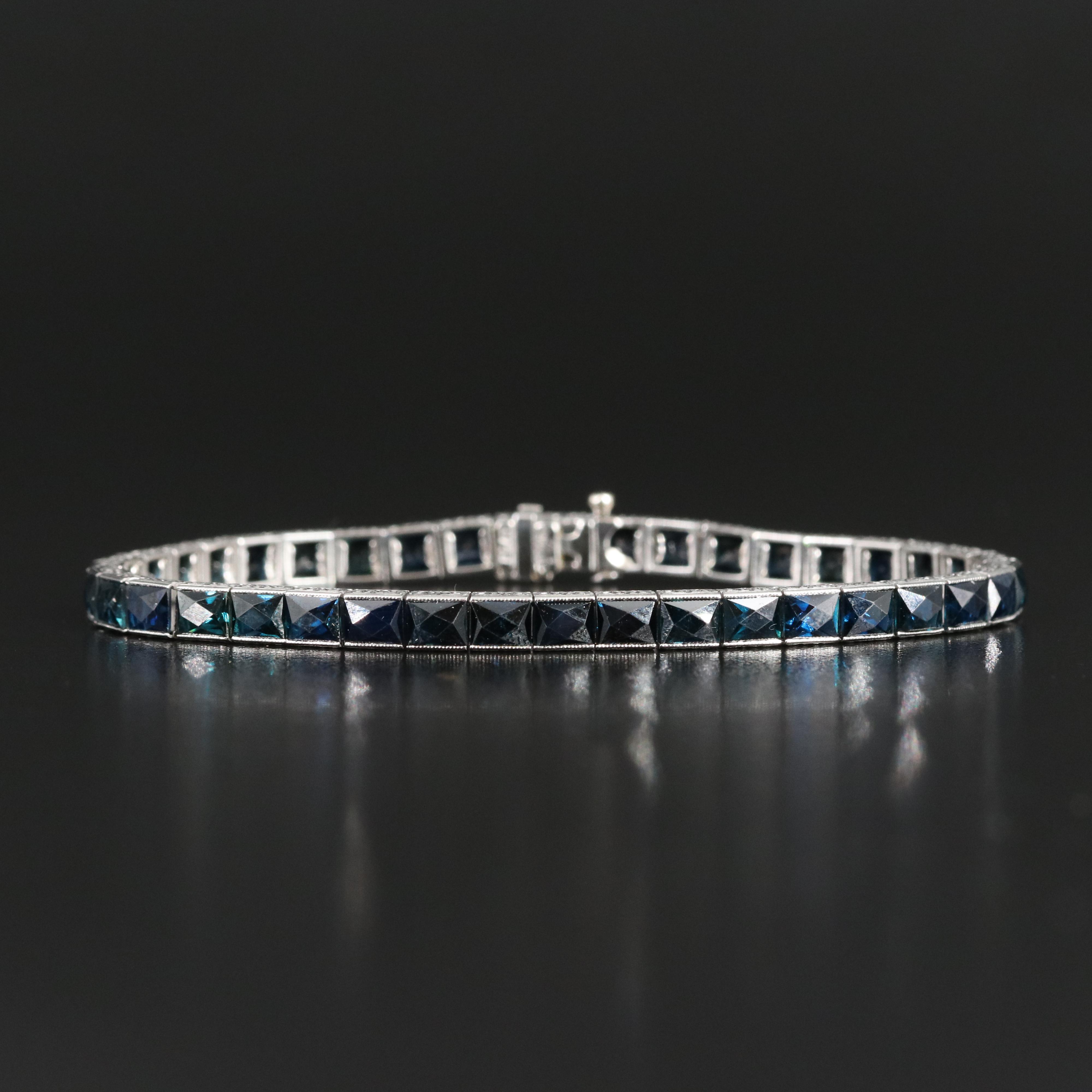 Art Deco Tiffany & Co. Platinum and 20.00 CTW French Cut Sapphire Bracelet