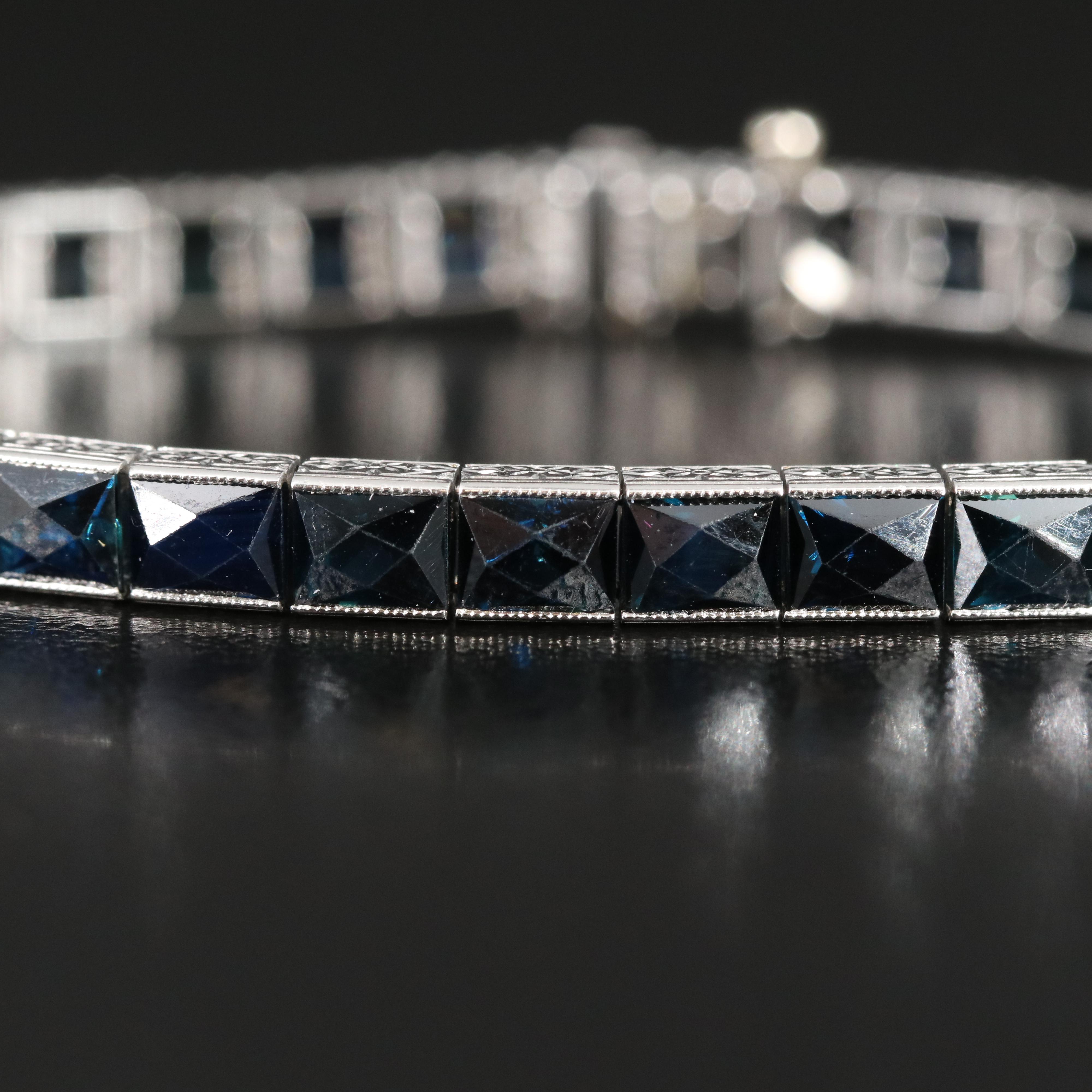 Art Deco Tiffany & Co. Platinum and 20.00 CTW French Cut Sapphire Bracelet