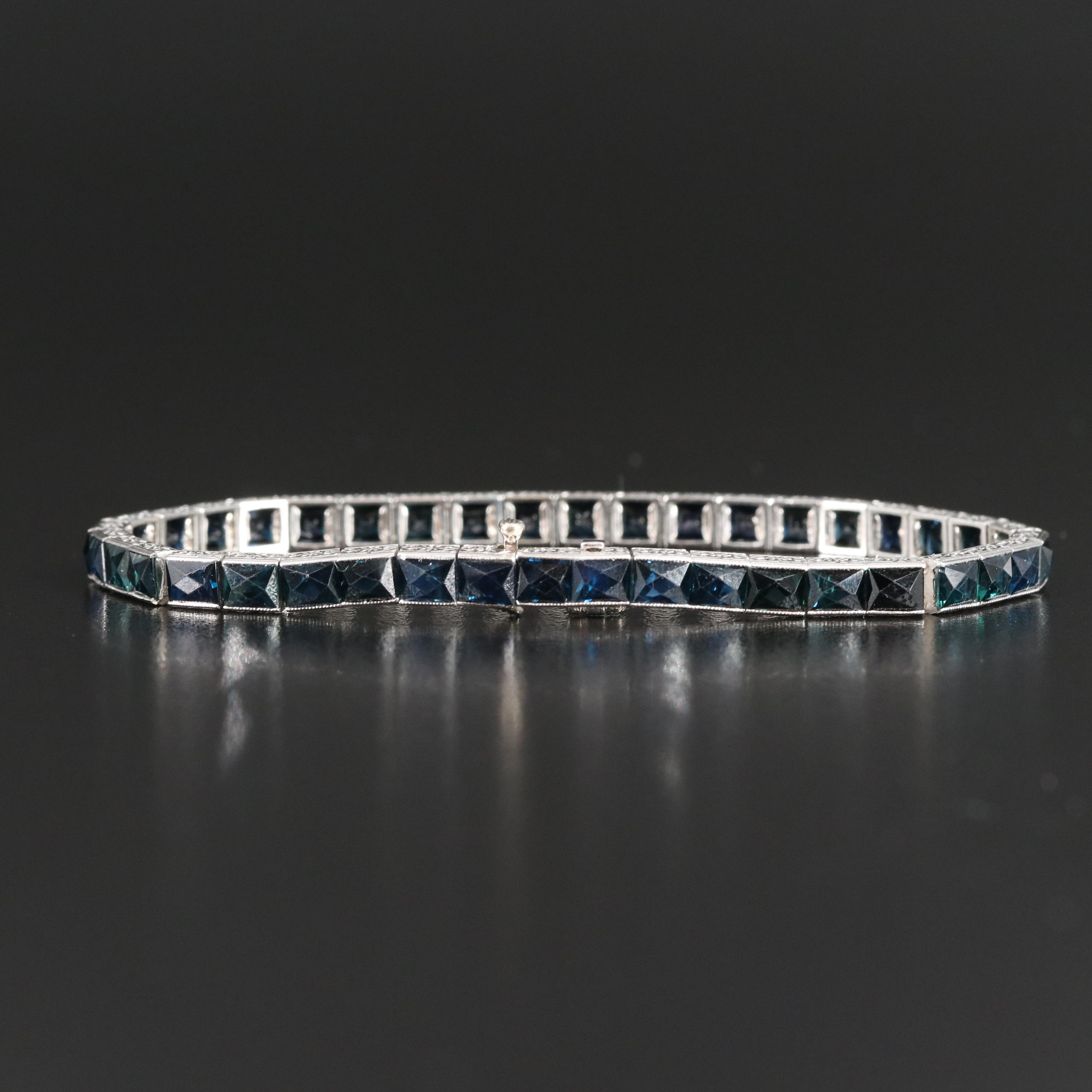 Art Deco Tiffany & Co. Platinum and 20.00 CTW French Cut Sapphire Bracelet