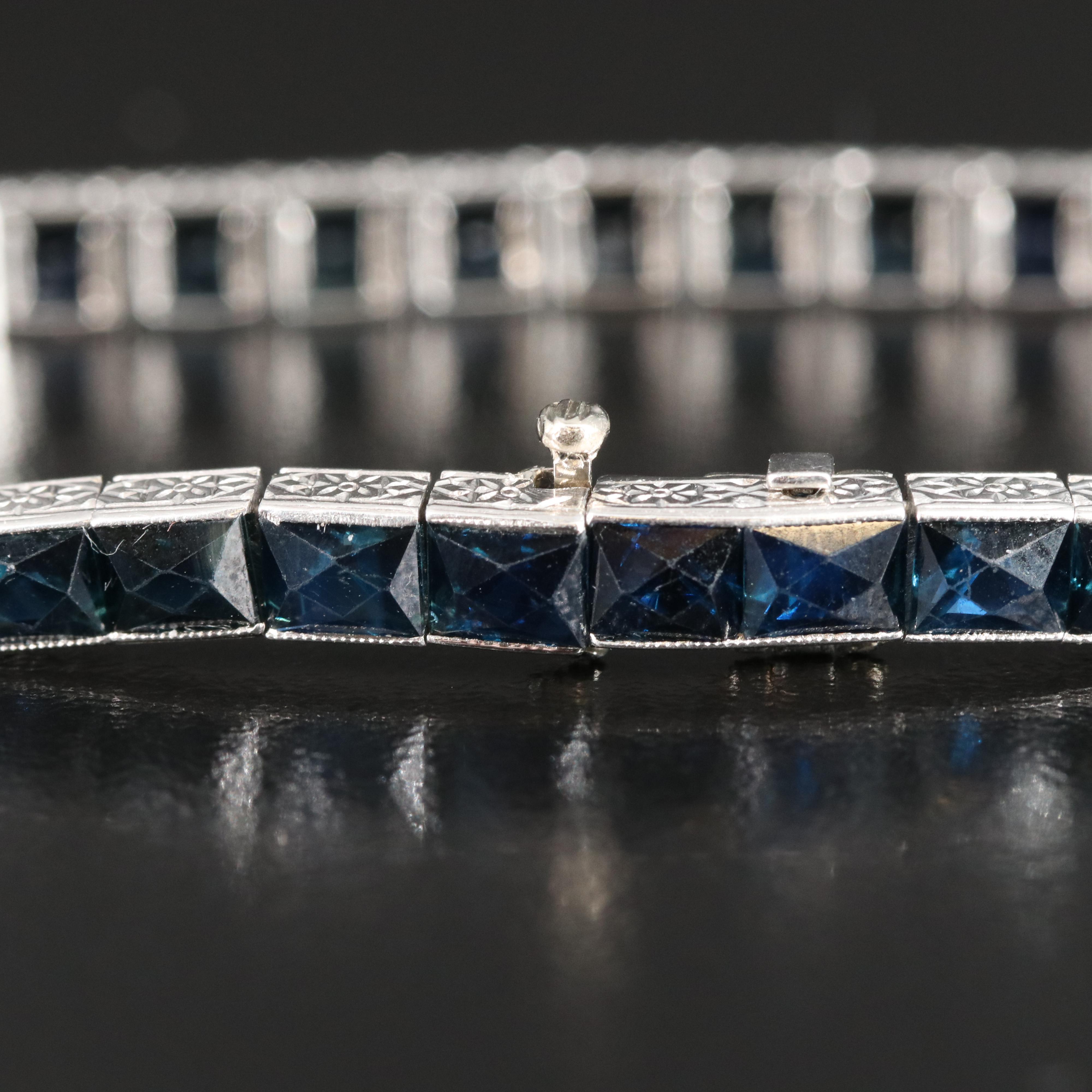 Art Deco Tiffany & Co. Platinum and 20.00 CTW French Cut Sapphire Bracelet