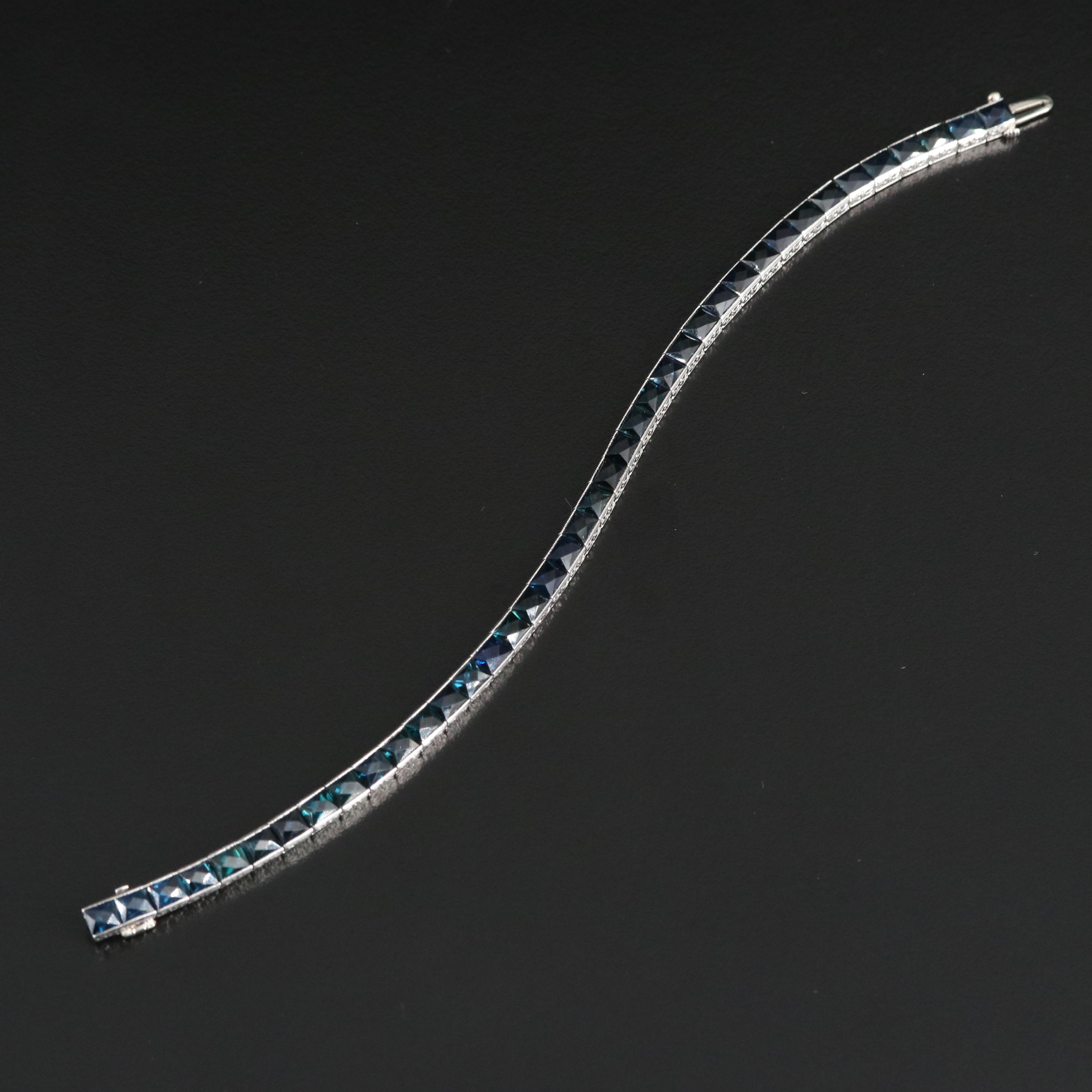 Art Deco Tiffany & Co. Platinum and 20.00 CTW French Cut Sapphire Bracelet
