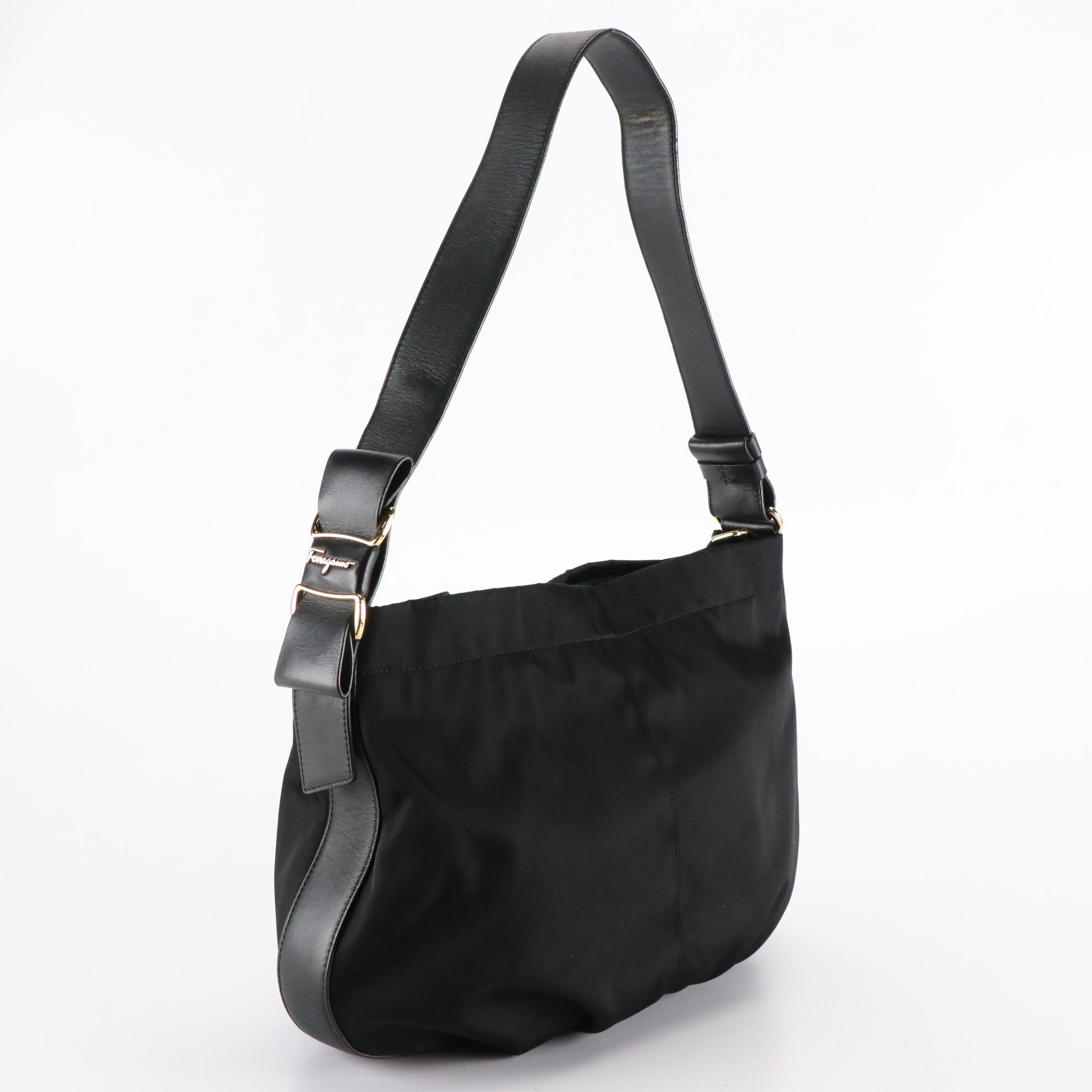 Salvatore Ferragamo Vara Black Nylon and Leather Shoulder Bag