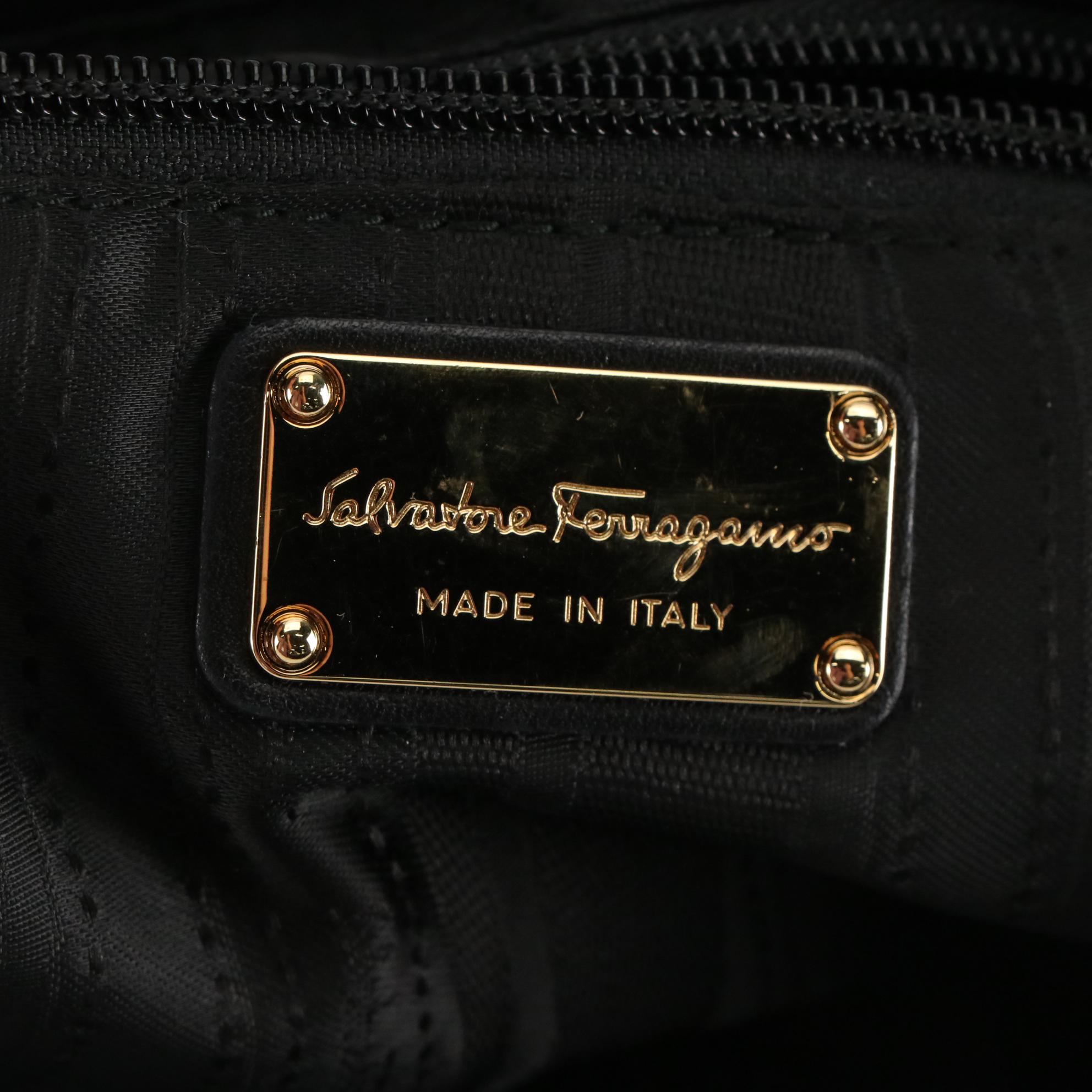 Salvatore Ferragamo Vara Black Nylon and Leather Shoulder Bag