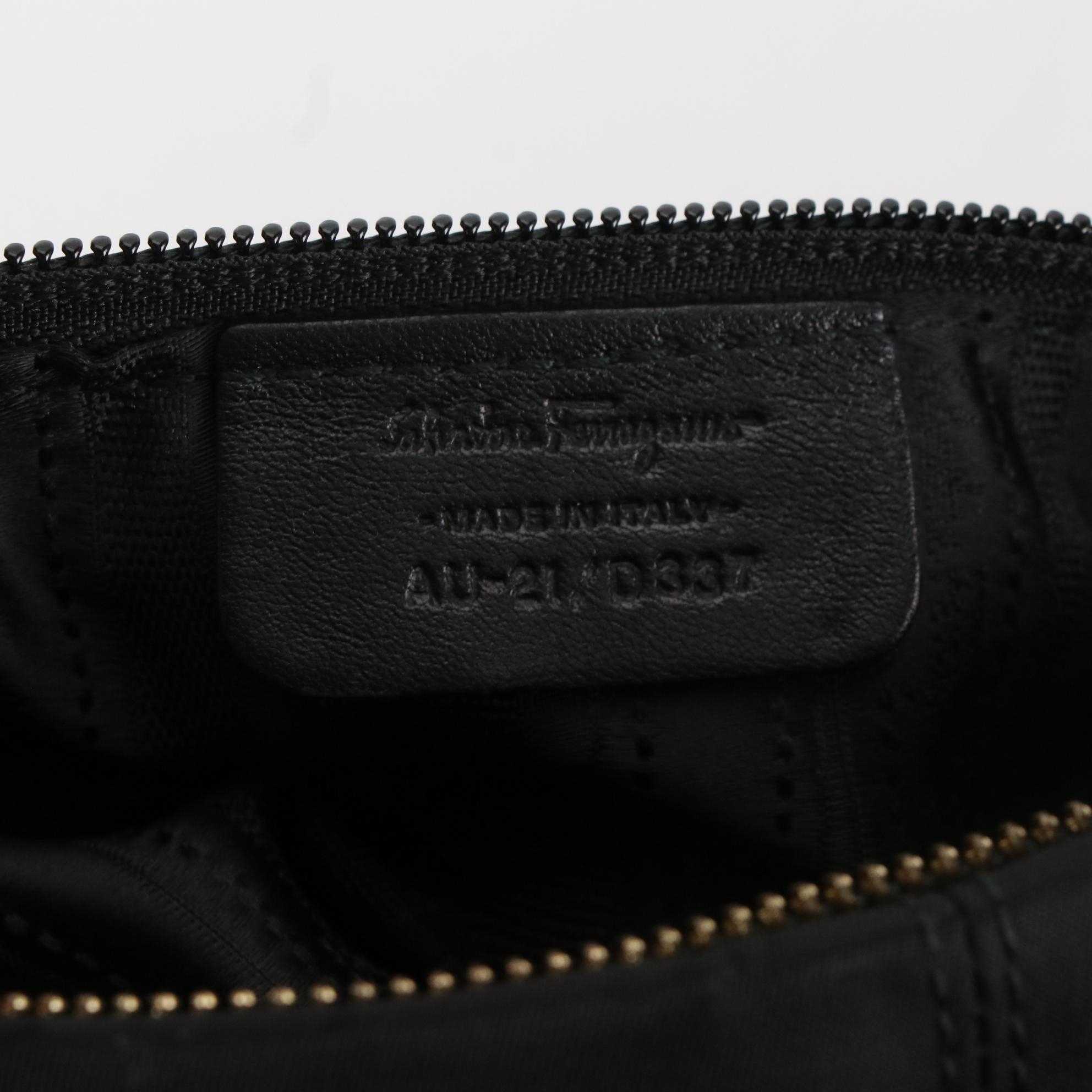 Salvatore Ferragamo Vara Black Nylon and Leather Shoulder Bag