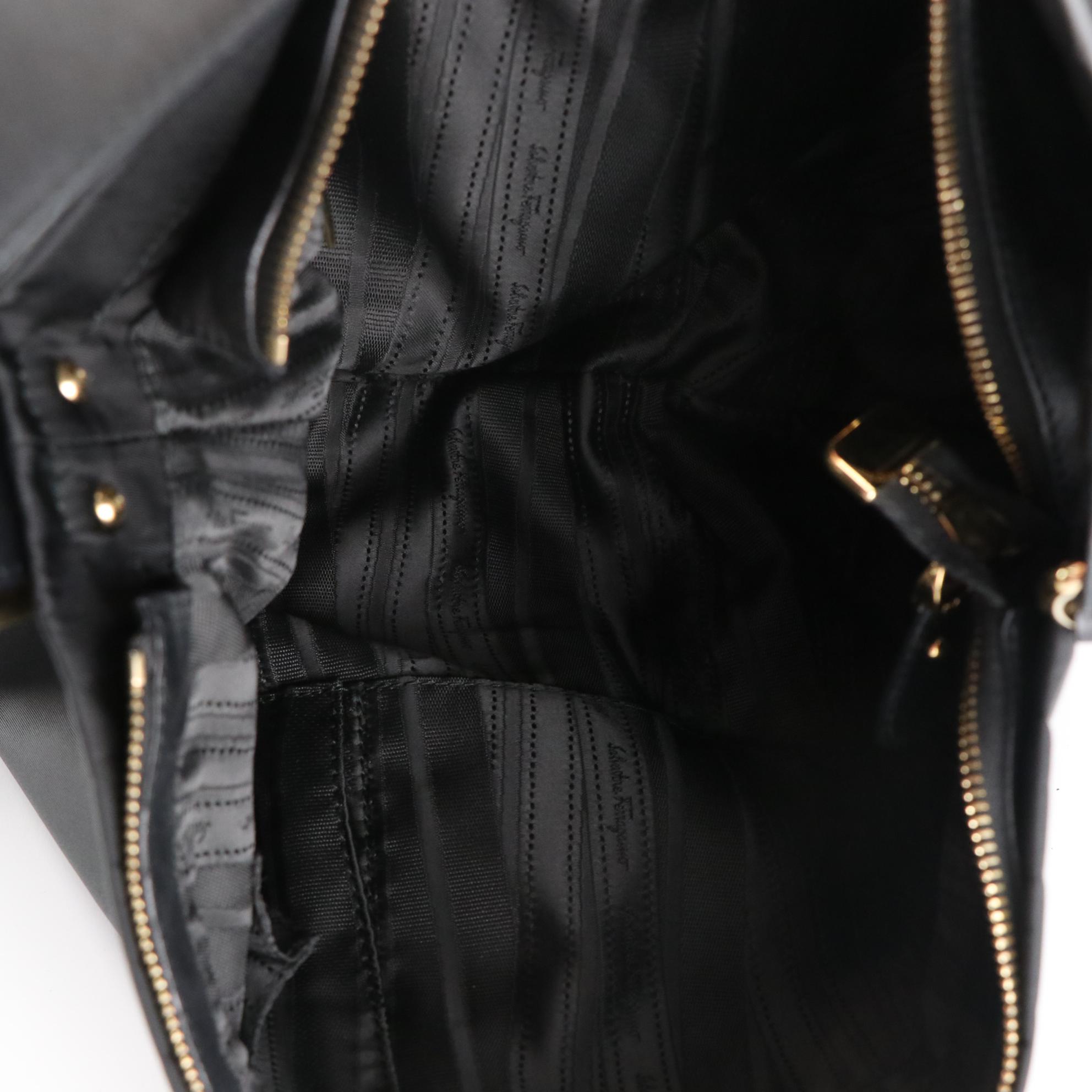 Salvatore Ferragamo Vara Black Nylon and Leather Shoulder Bag