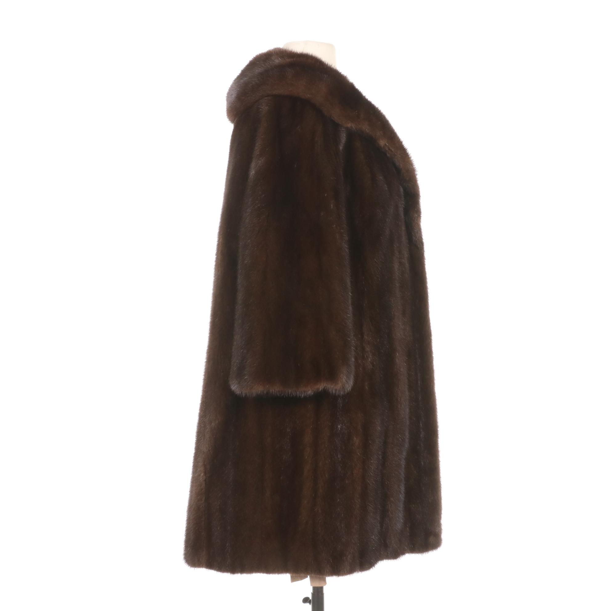 Mahogany Mink Fur Stroller with Shawl Collar and Three-Quarter Sleeves