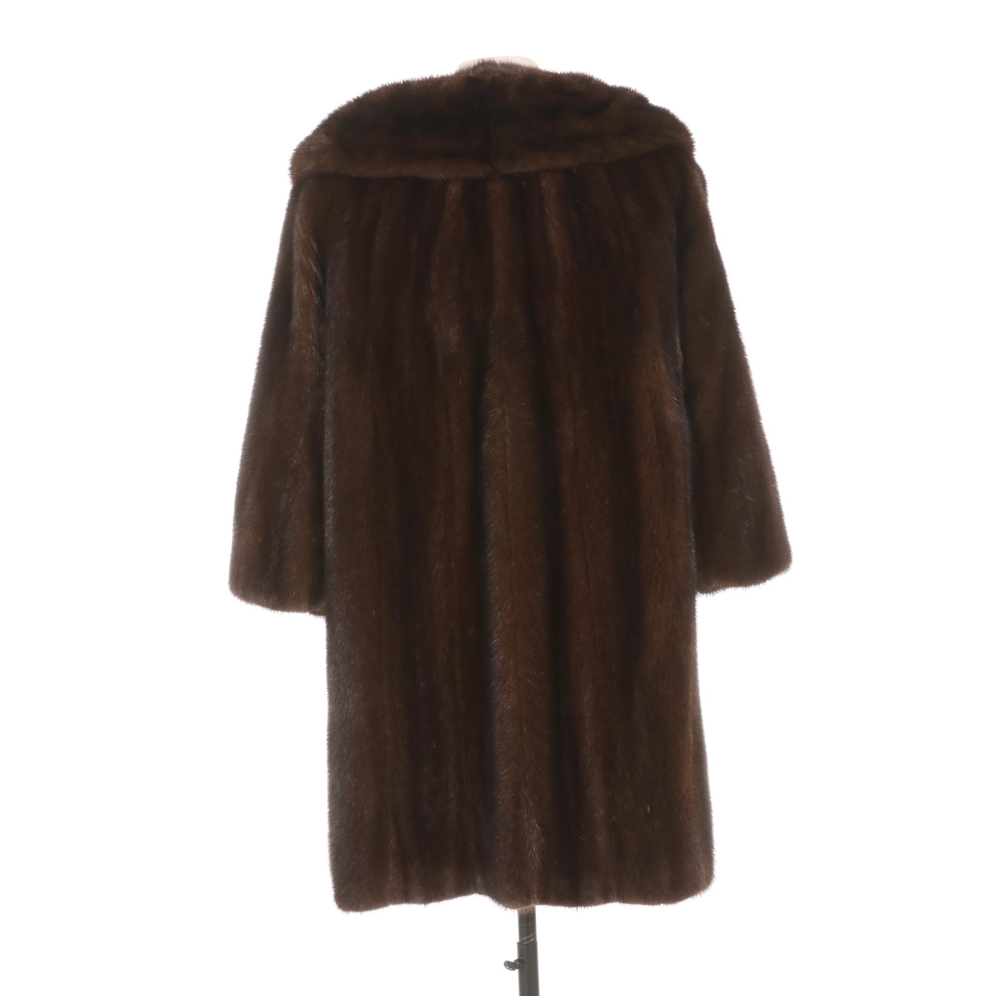Mahogany Mink Fur Stroller with Shawl Collar and Three-Quarter Sleeves