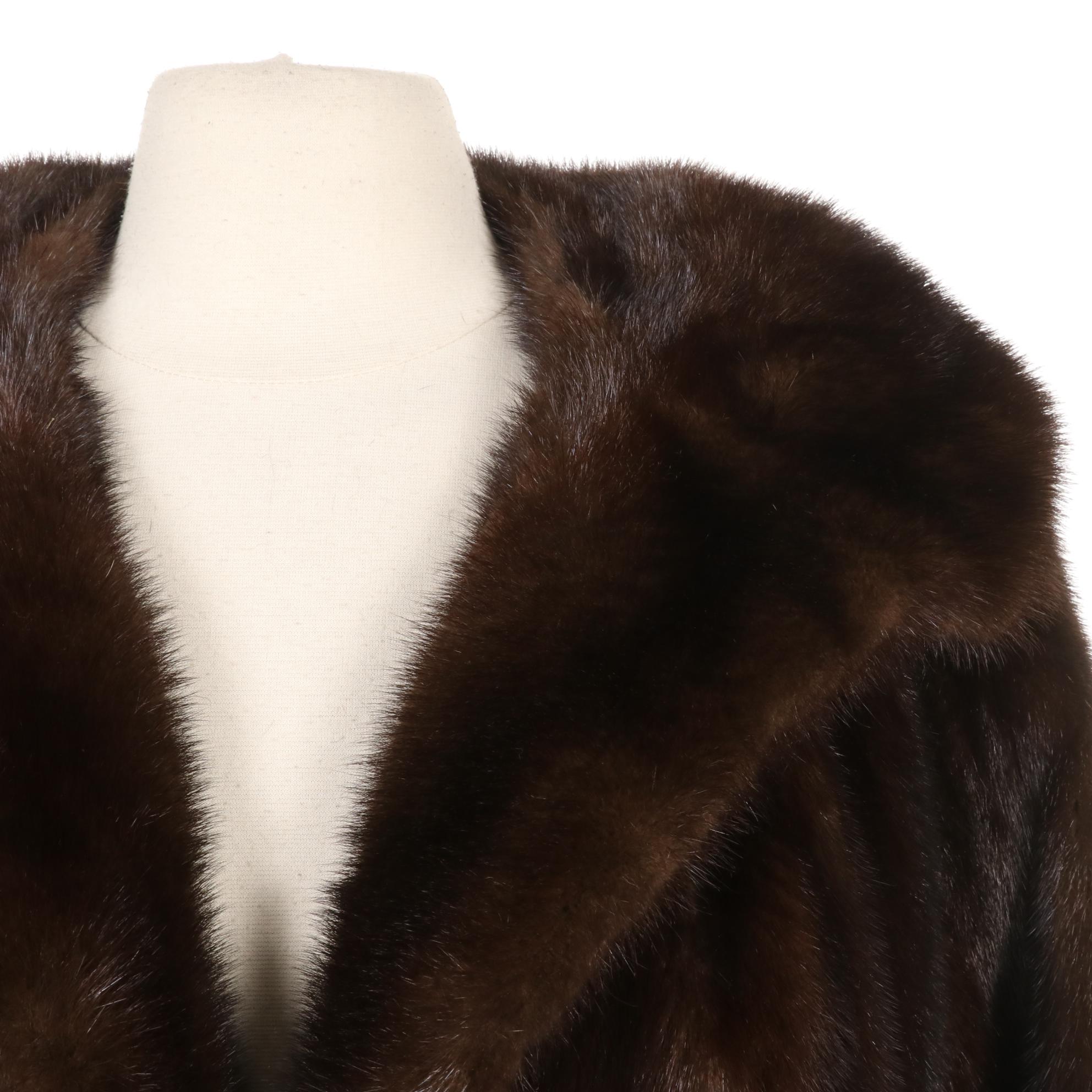 Mahogany Mink Fur Stroller with Shawl Collar and Three-Quarter Sleeves