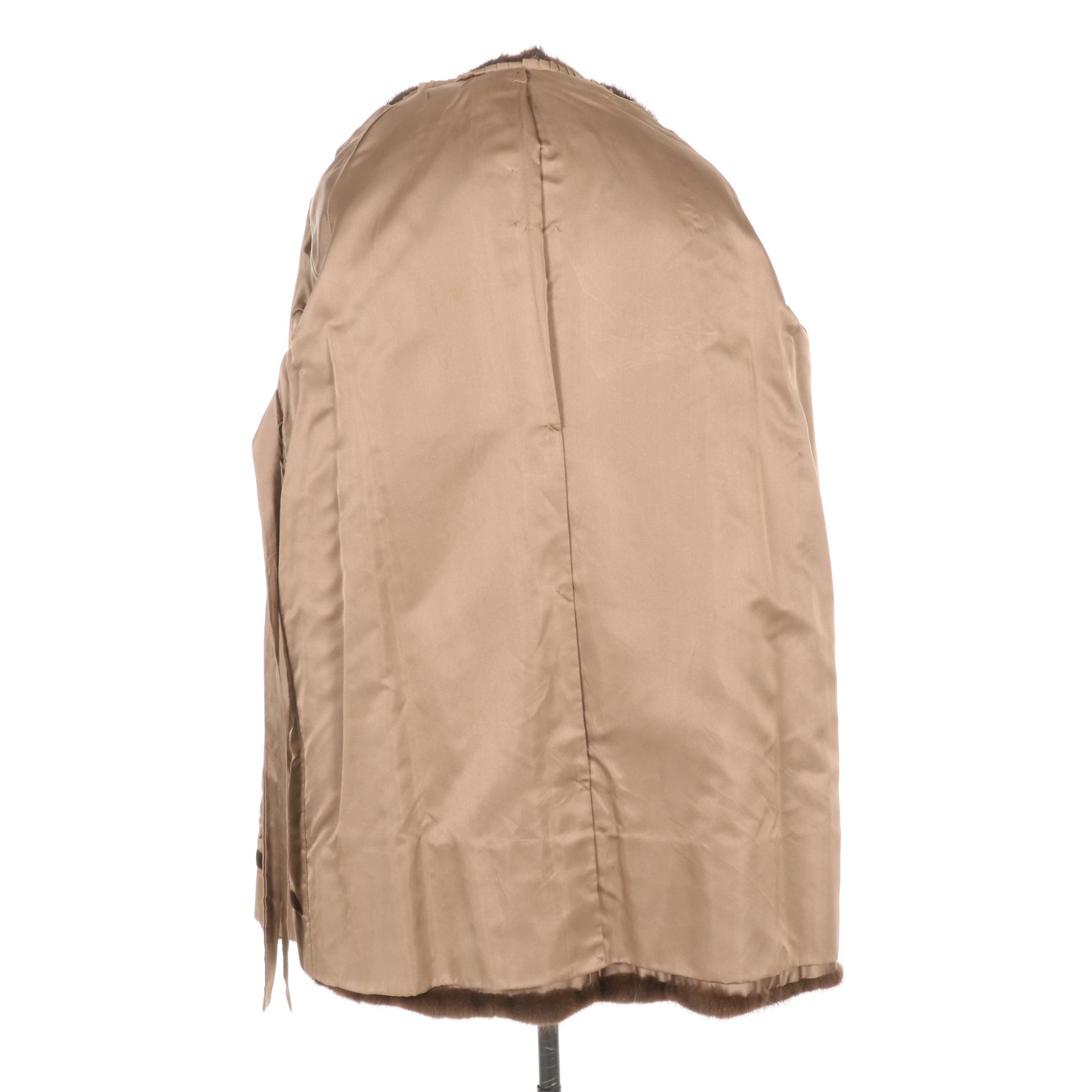 Mahogany Mink Fur Stroller with Shawl Collar and Three-Quarter Sleeves