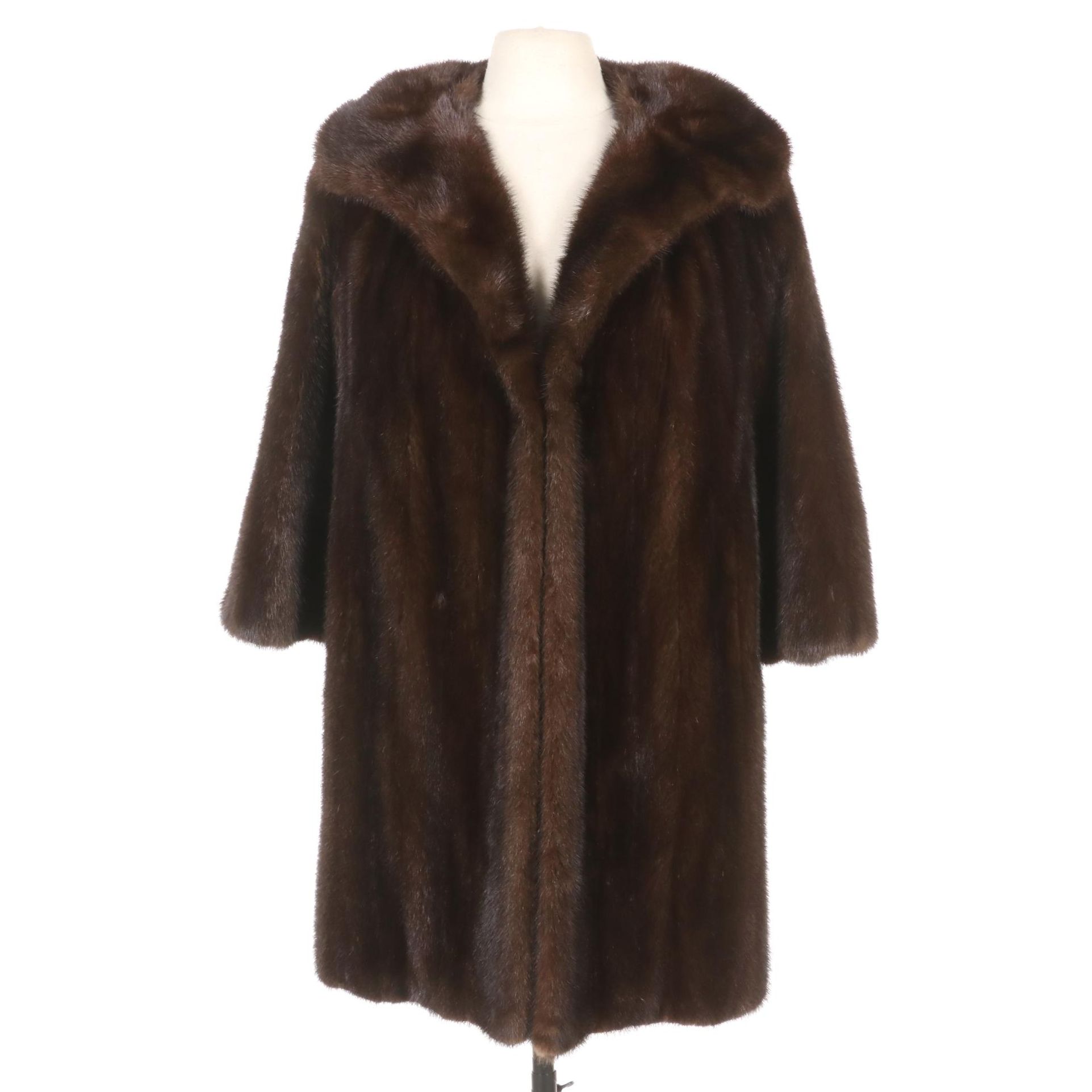 Mahogany Mink Fur Stroller with Shawl Collar and Three-Quarter Sleeves